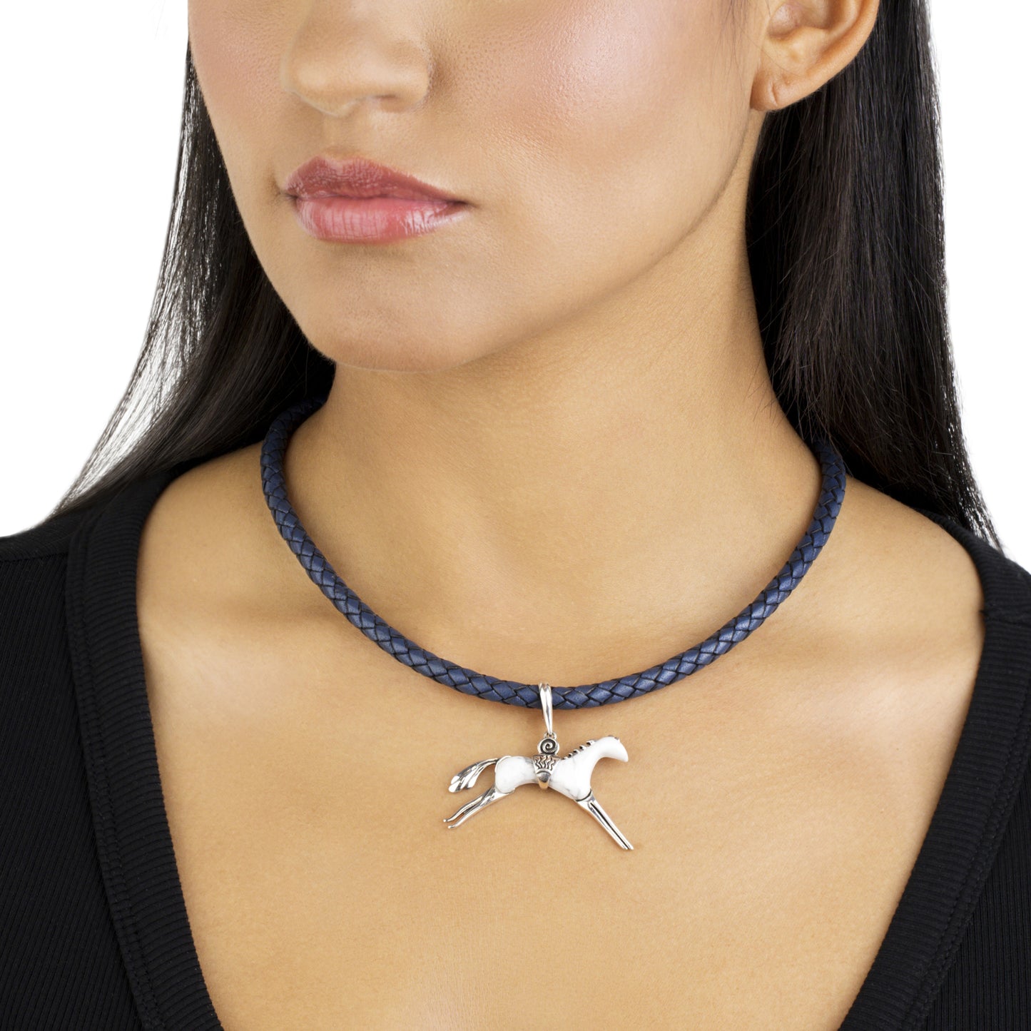 Sterling Silver White Howlite Running Horse Pendant Enhancer