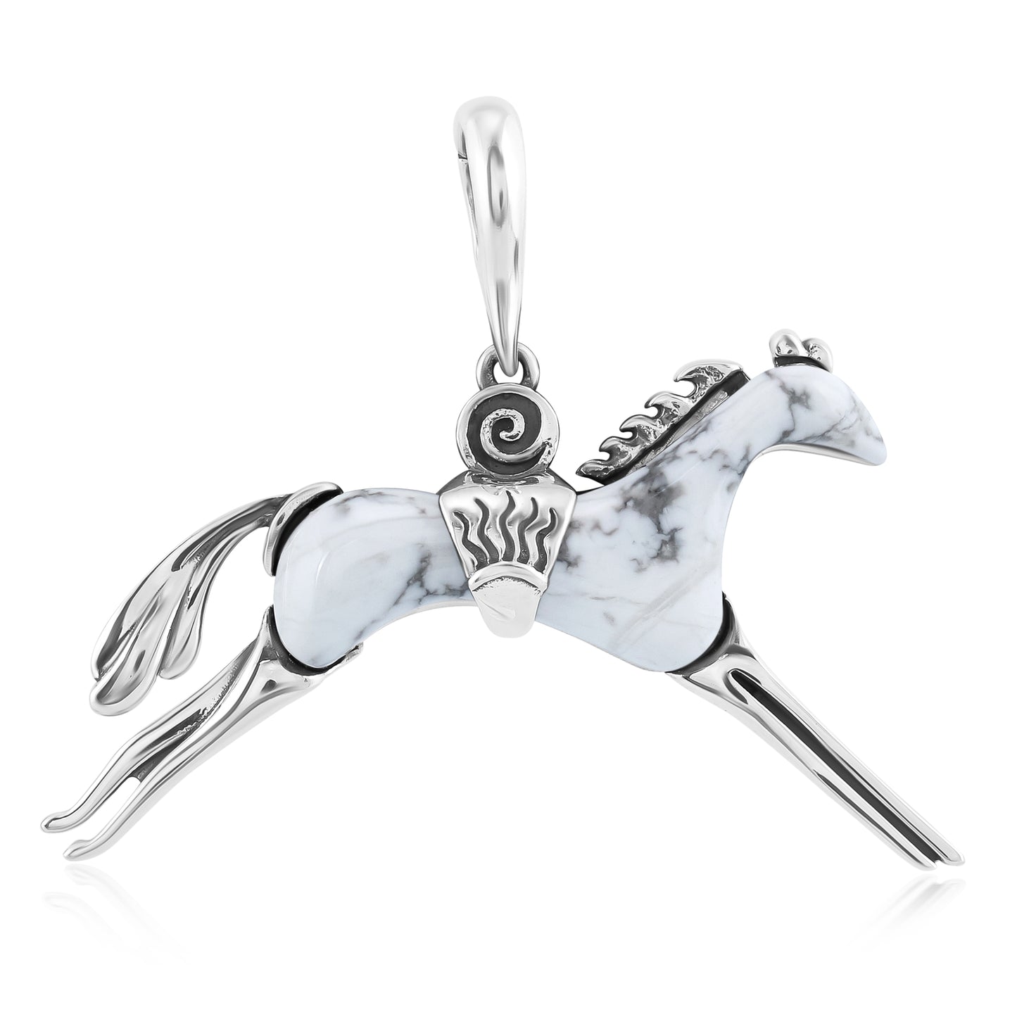 Sterling Silver White Howlite Running Horse Pendant Enhancer