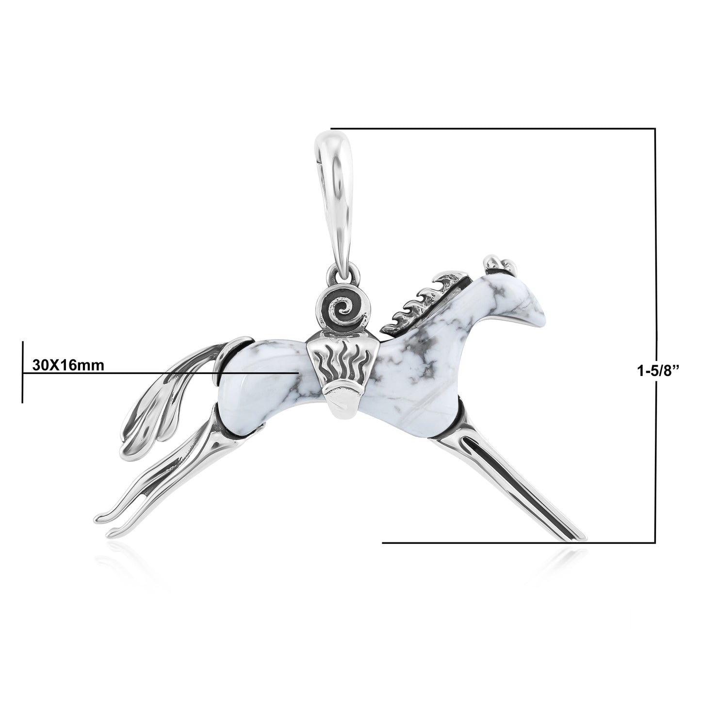Sterling Silver White Howlite Running Horse Pendant Enhancer