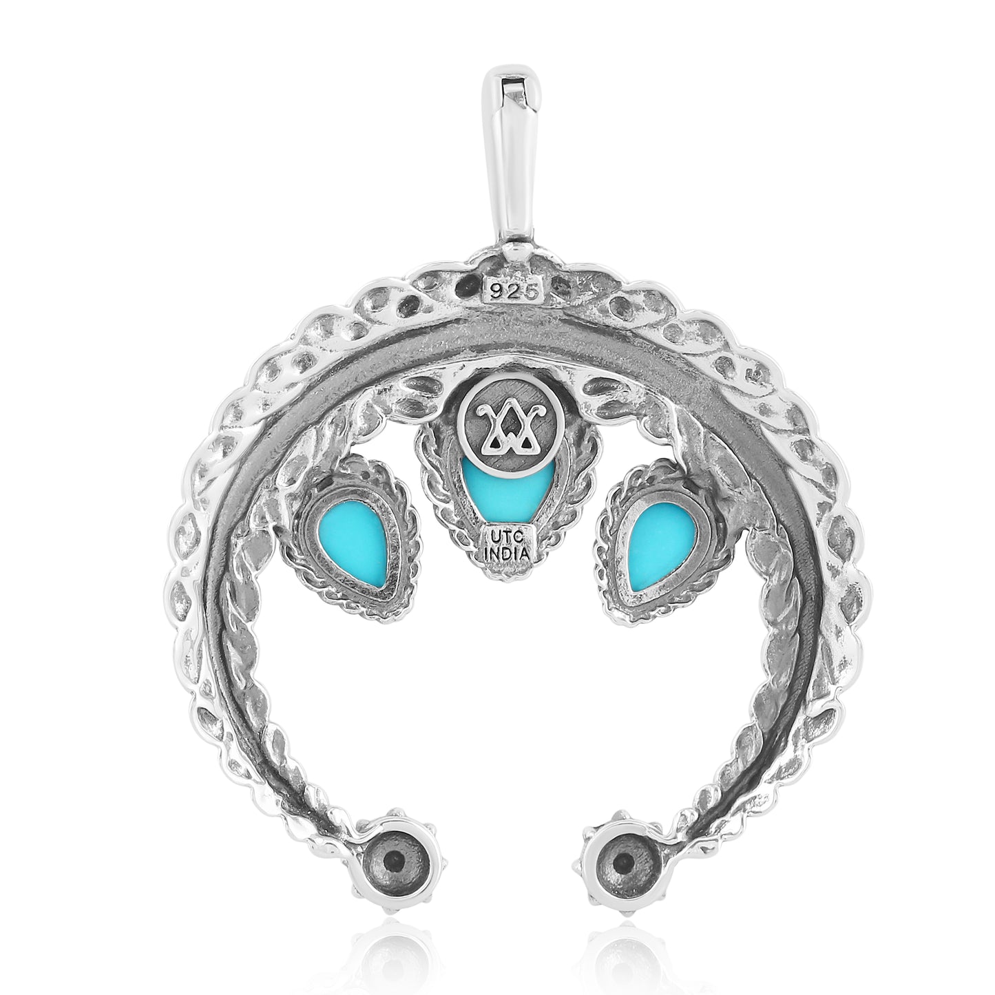 Sterling Silver Sleeping Beauty Turquoise Gemstone Rope Naja Pendant Enhancer