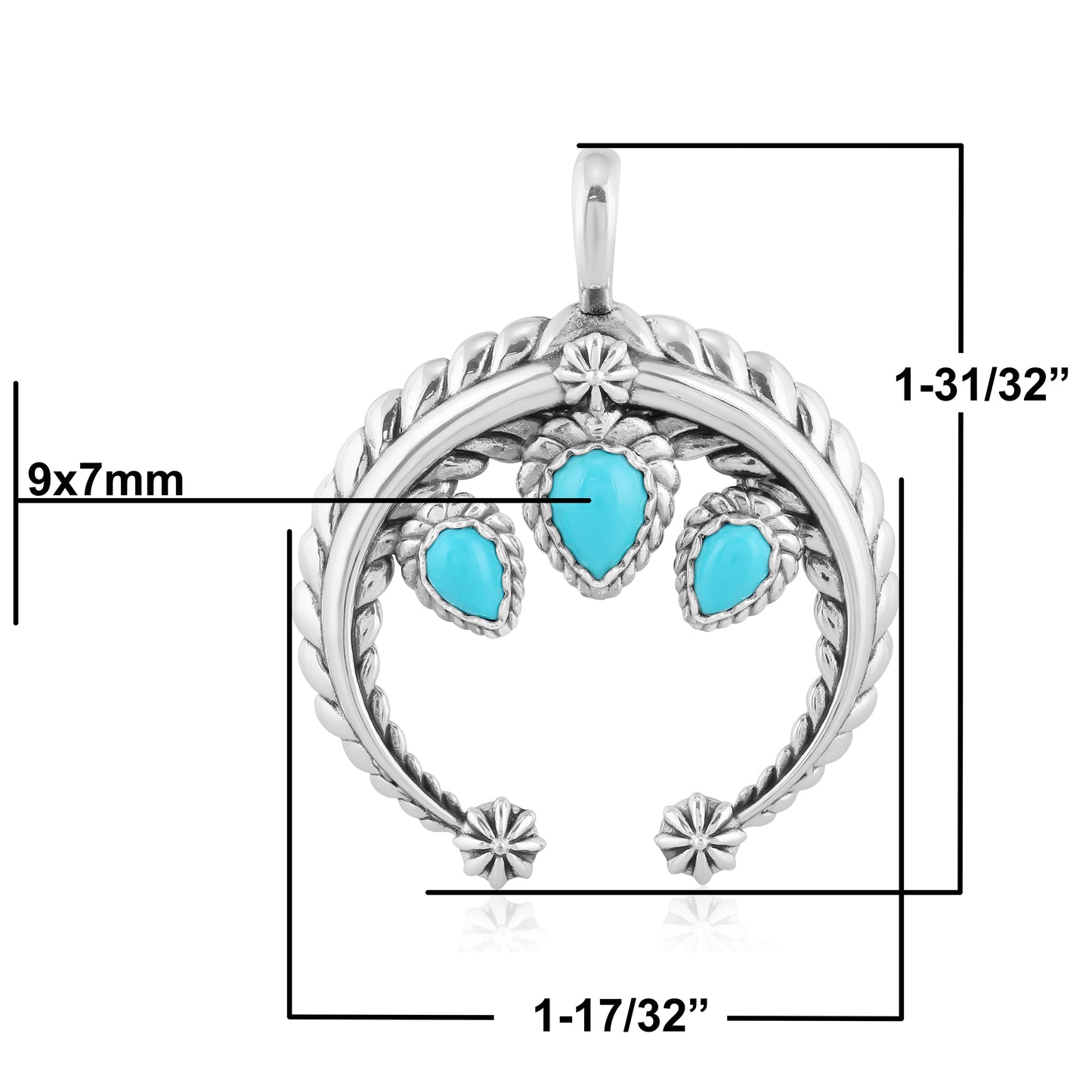 Sterling Silver Sleeping Beauty Turquoise Gemstone Rope Naja Pendant Enhancer