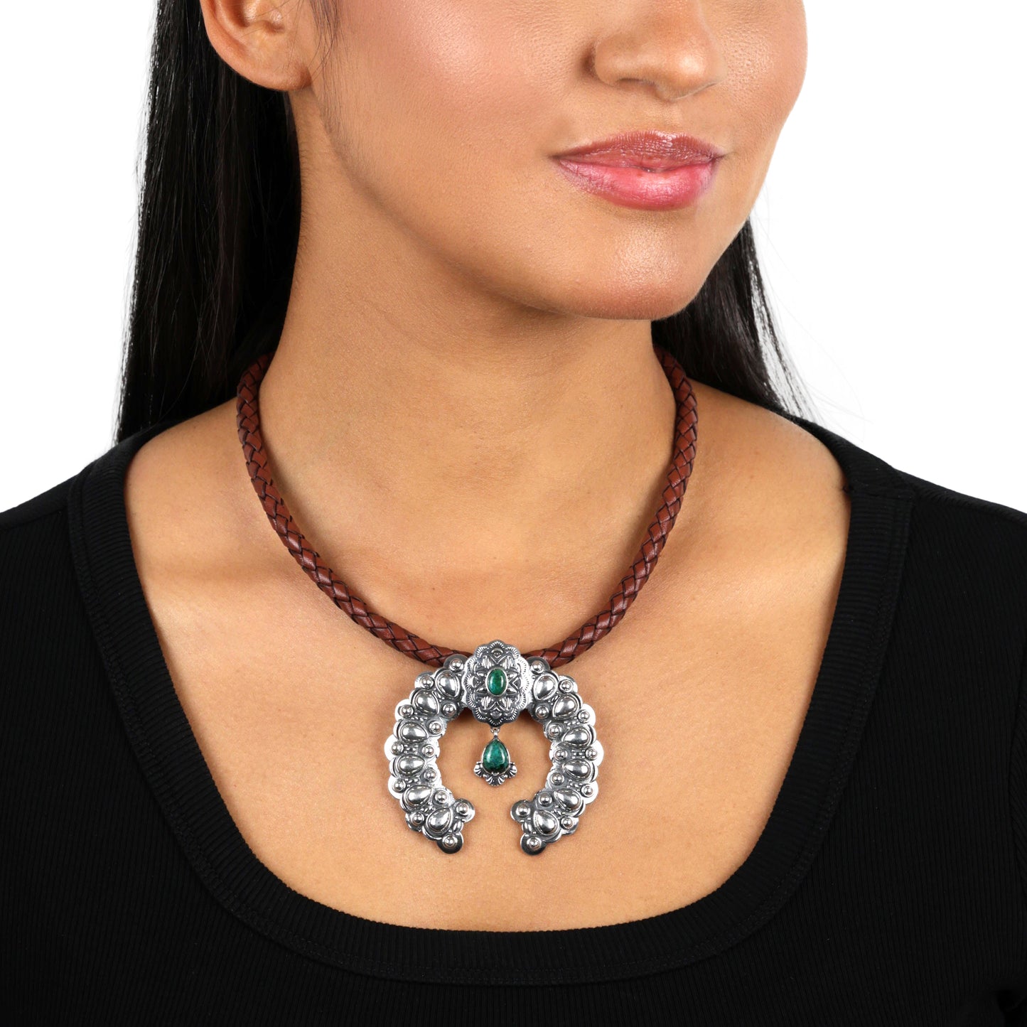 Sterling Silver Chrysocolla Gemstone Concha Naja Pendant Enhancer