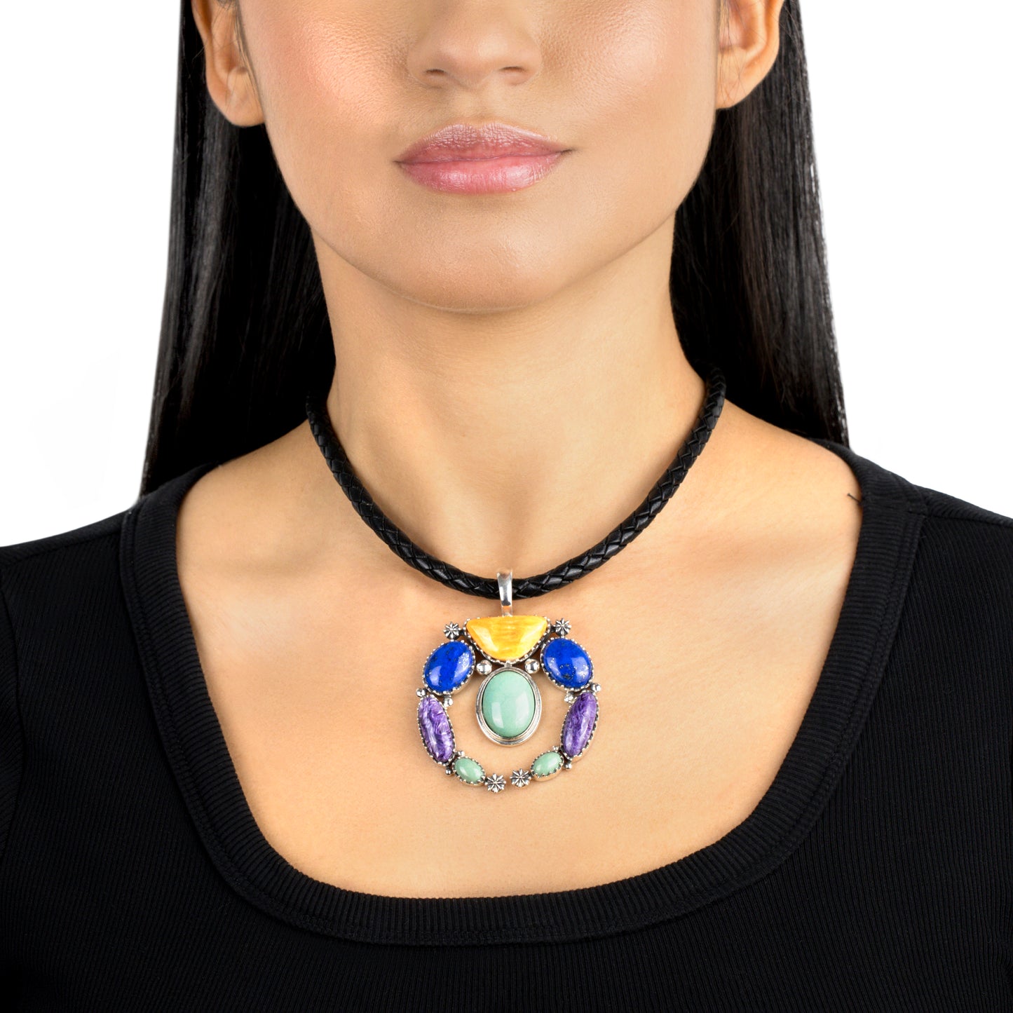 EXCLUSIVELY OURS! Southwestern Sterling Silver Multi-Color Gemstone Naja Pendant Enhancer