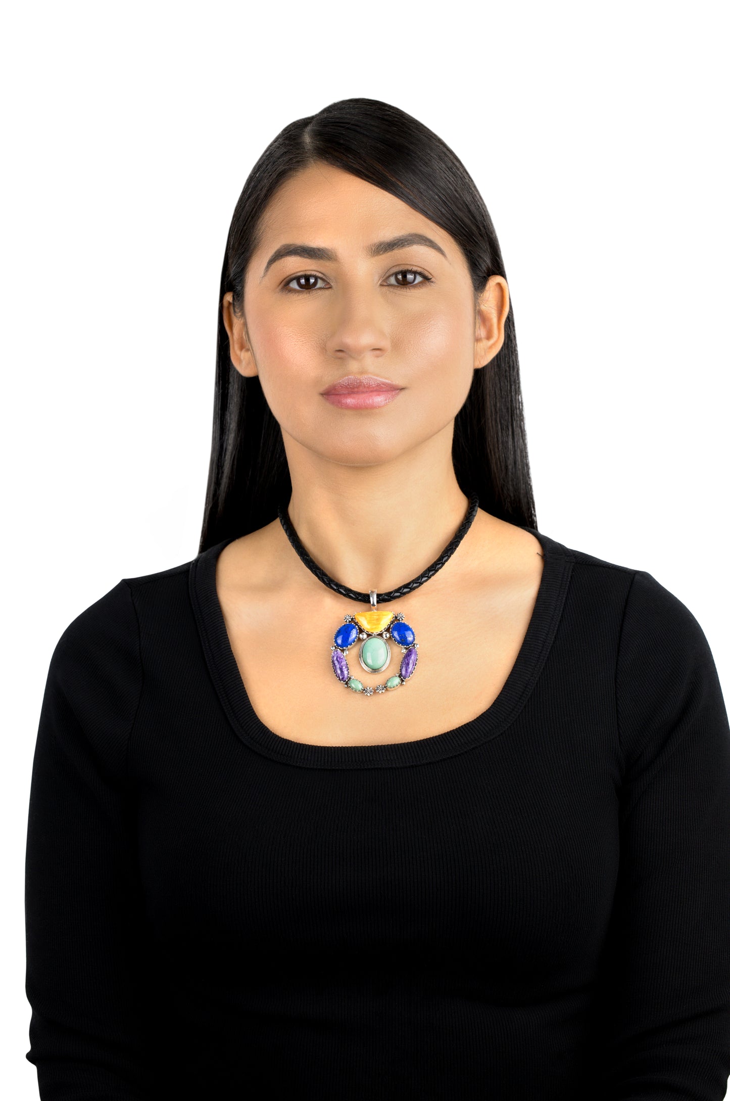EXCLUSIVELY OURS! Southwestern Sterling Silver Multi-Color Gemstone Naja Pendant Enhancer