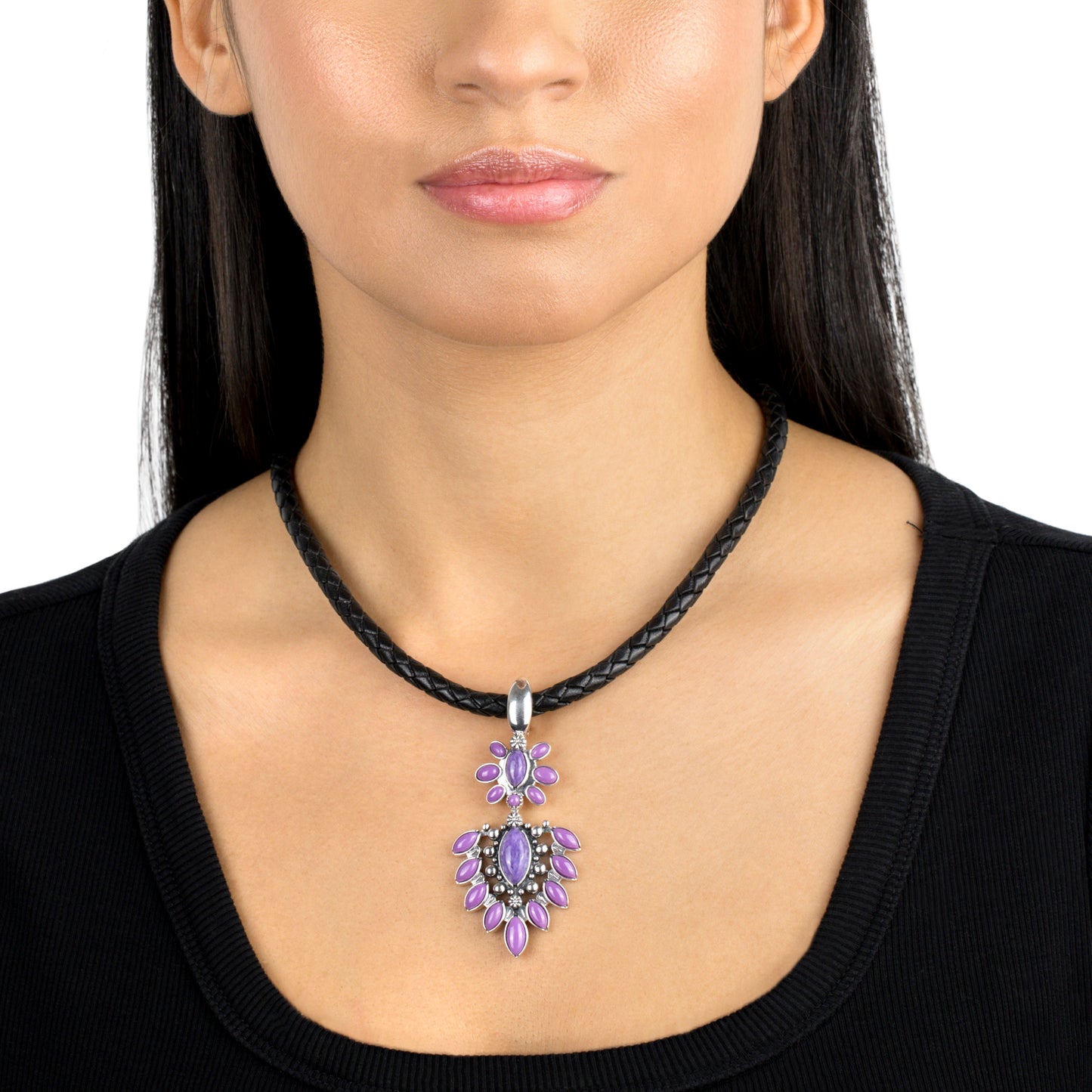 EXCLUSIVELY OURS! Sterling Silver Charoite and Phosphosiderite Oval and Marquise Pendant Enhancer