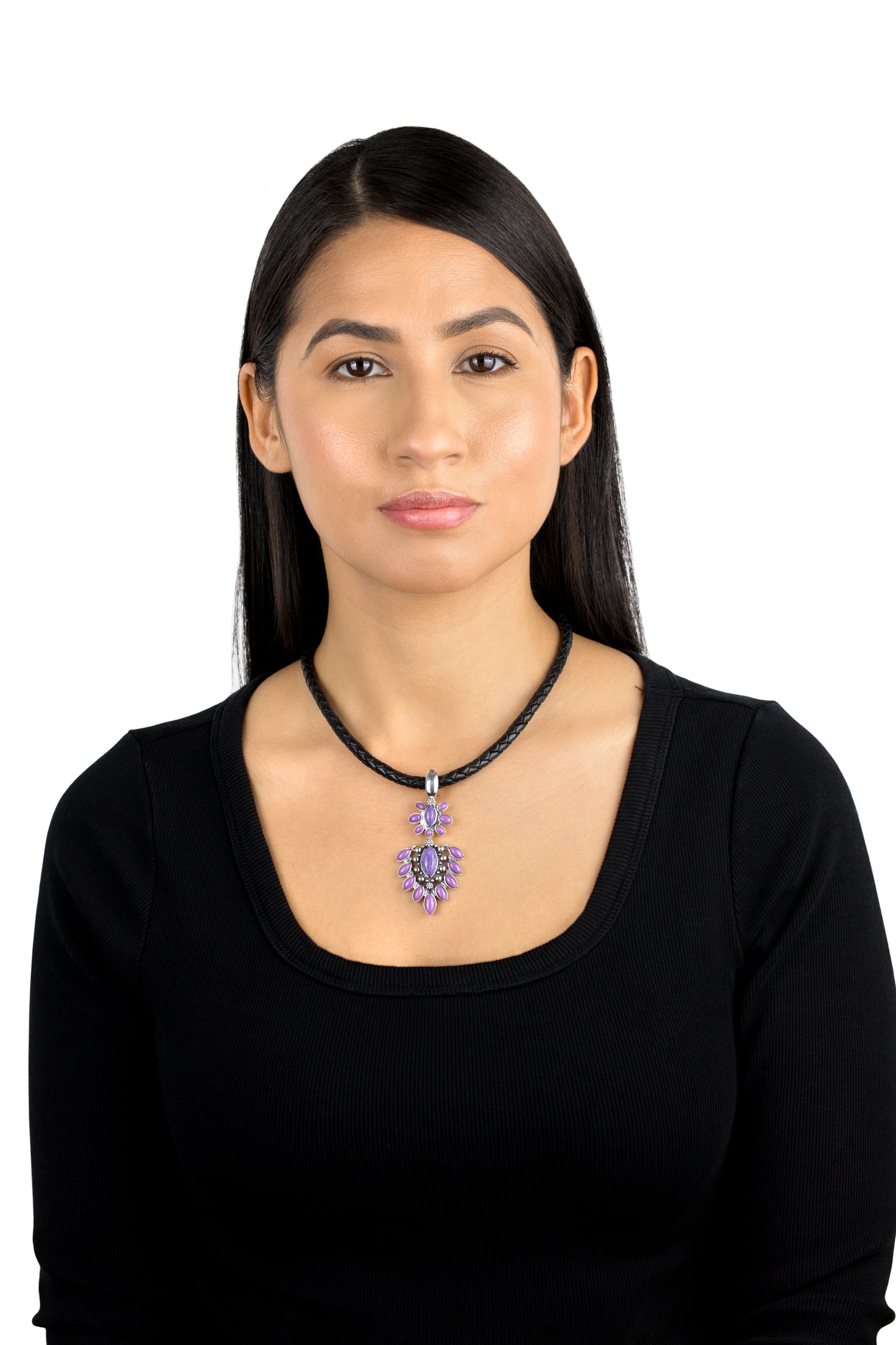 EXCLUSIVELY OURS! Sterling Silver Charoite and Phosphosiderite Oval and Marquise Pendant Enhancer
