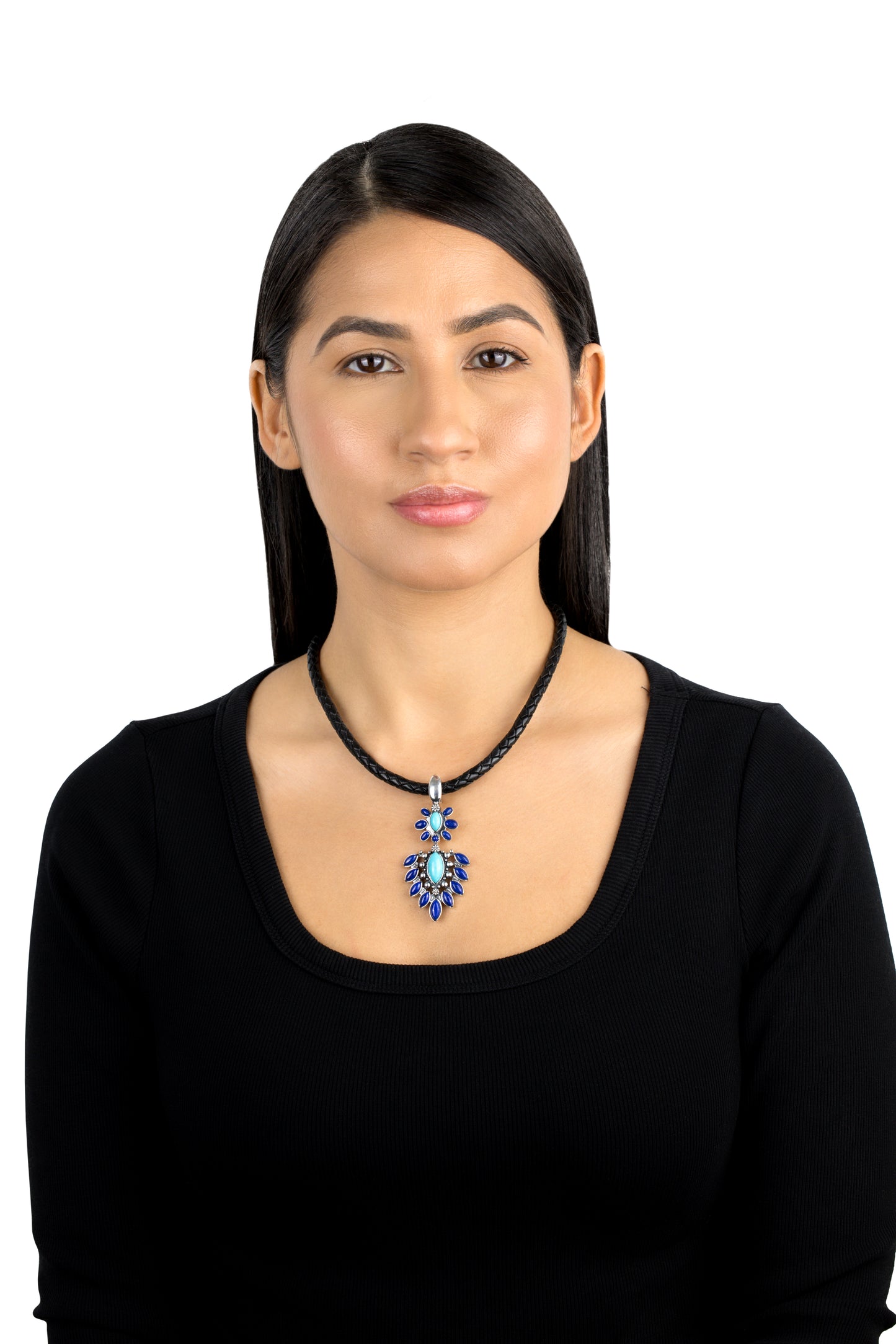 EXCLUSIVELY OURS! Sterling Silver Kingman Turquoise and Lapis Oval and Marquise Pendant Enhancer