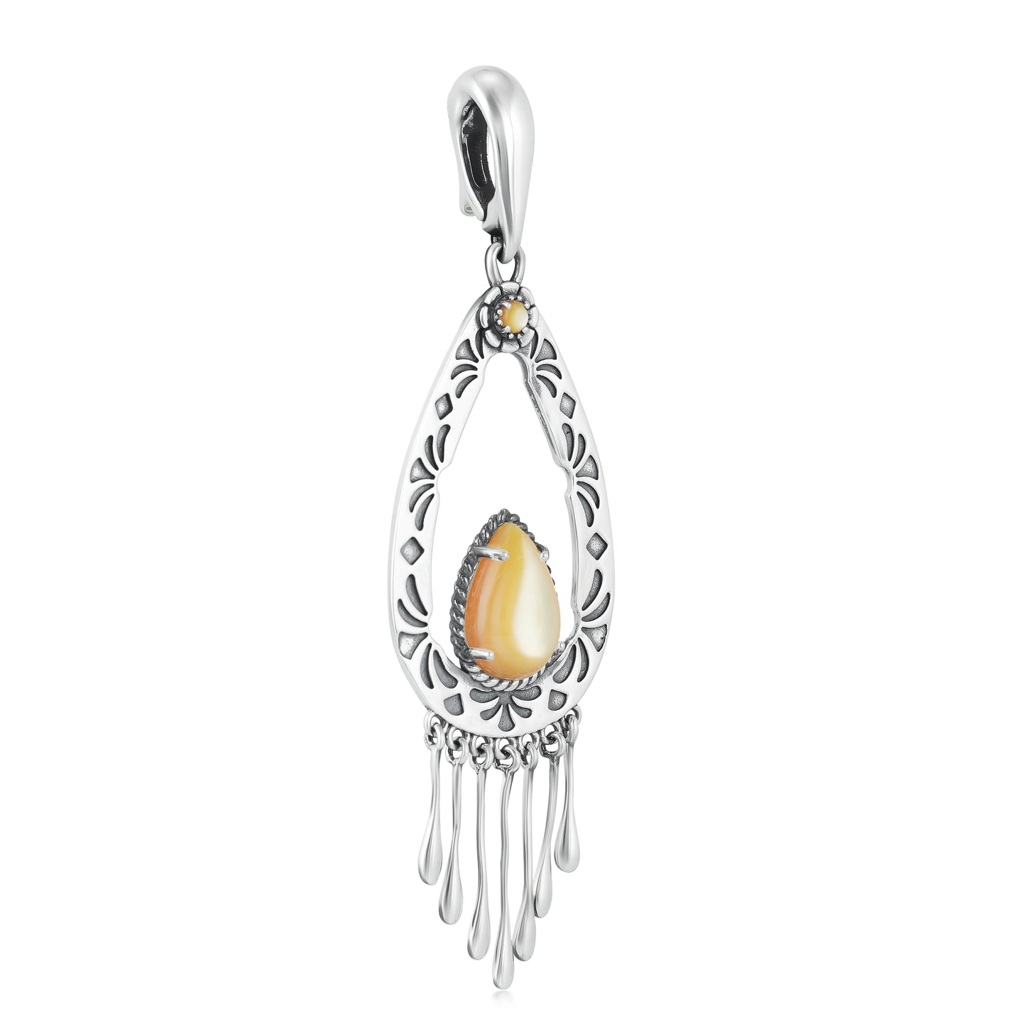 Sterling Silver Yellow Mother of Pearl Open Teardrop Pendant Enhancer