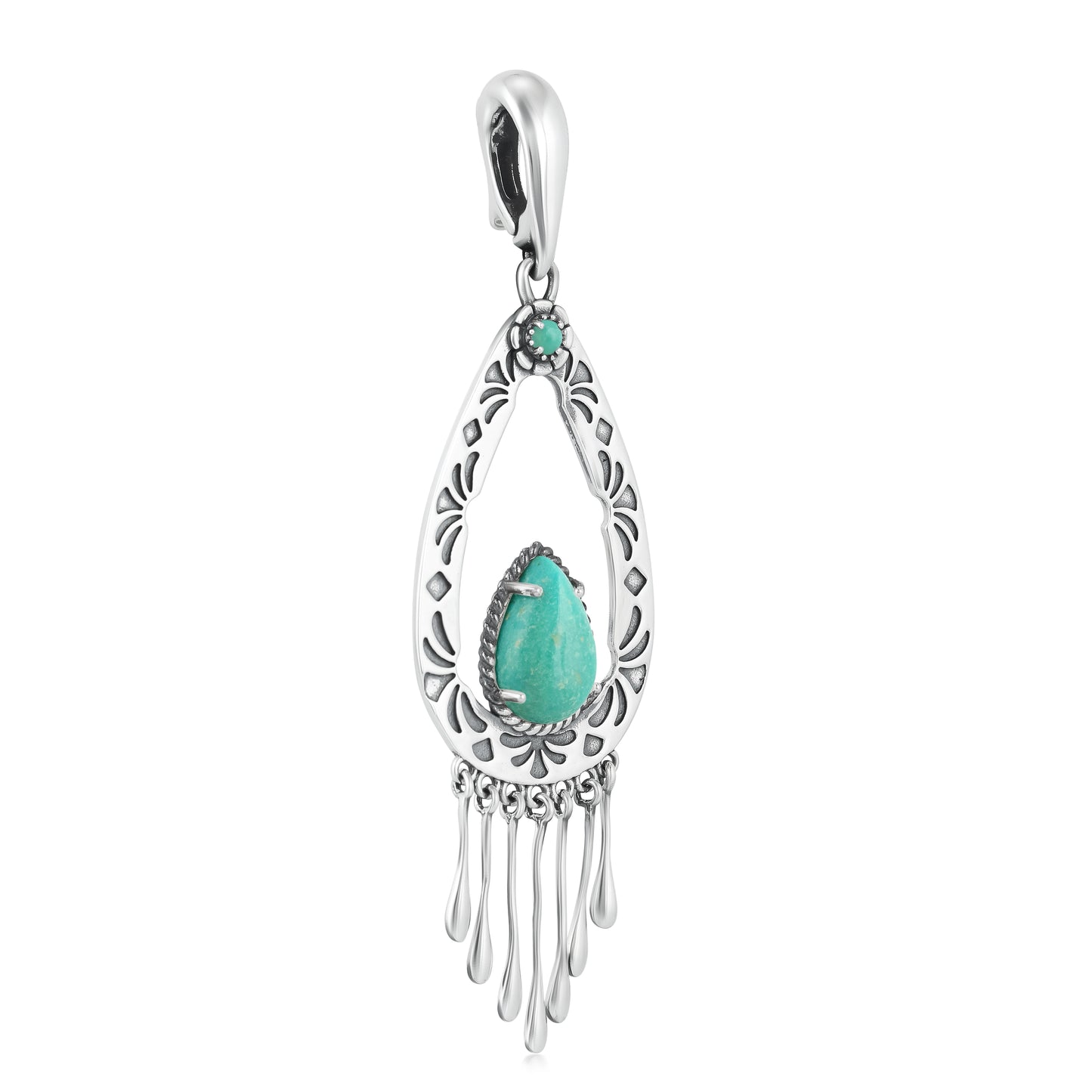 Sterling Silver Green Turquoise Open Teardrop Pendant Enhancer