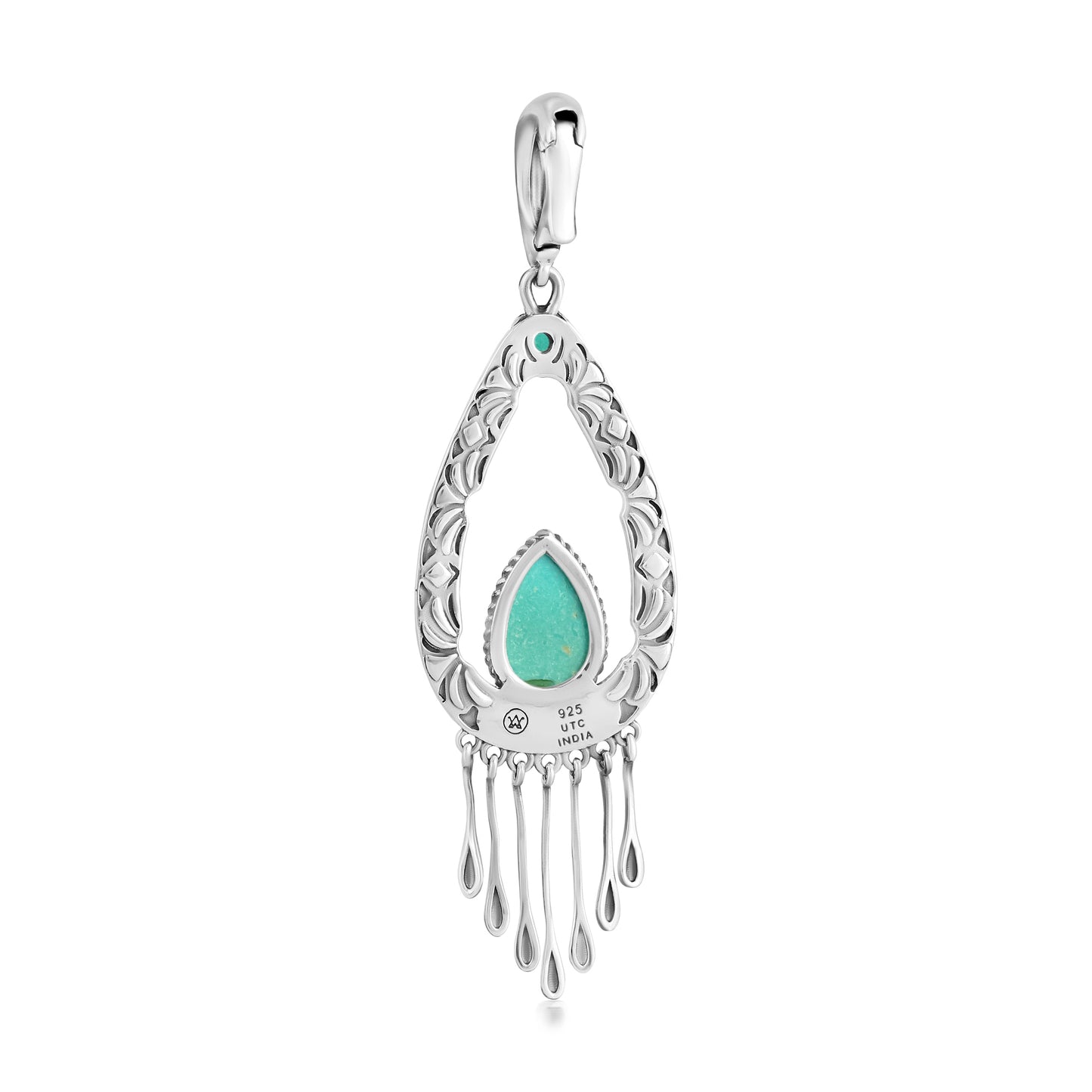 Sterling Silver Green Turquoise Open Teardrop Pendant Enhancer