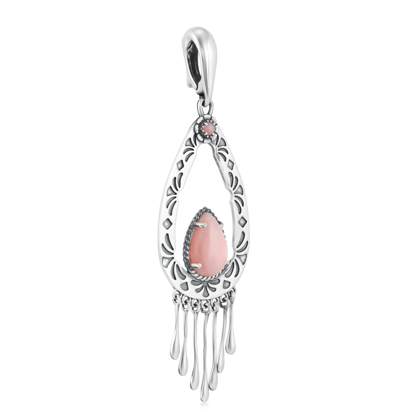Sterling Silver Pink Opal Open Teardrop Pendant Enhancer