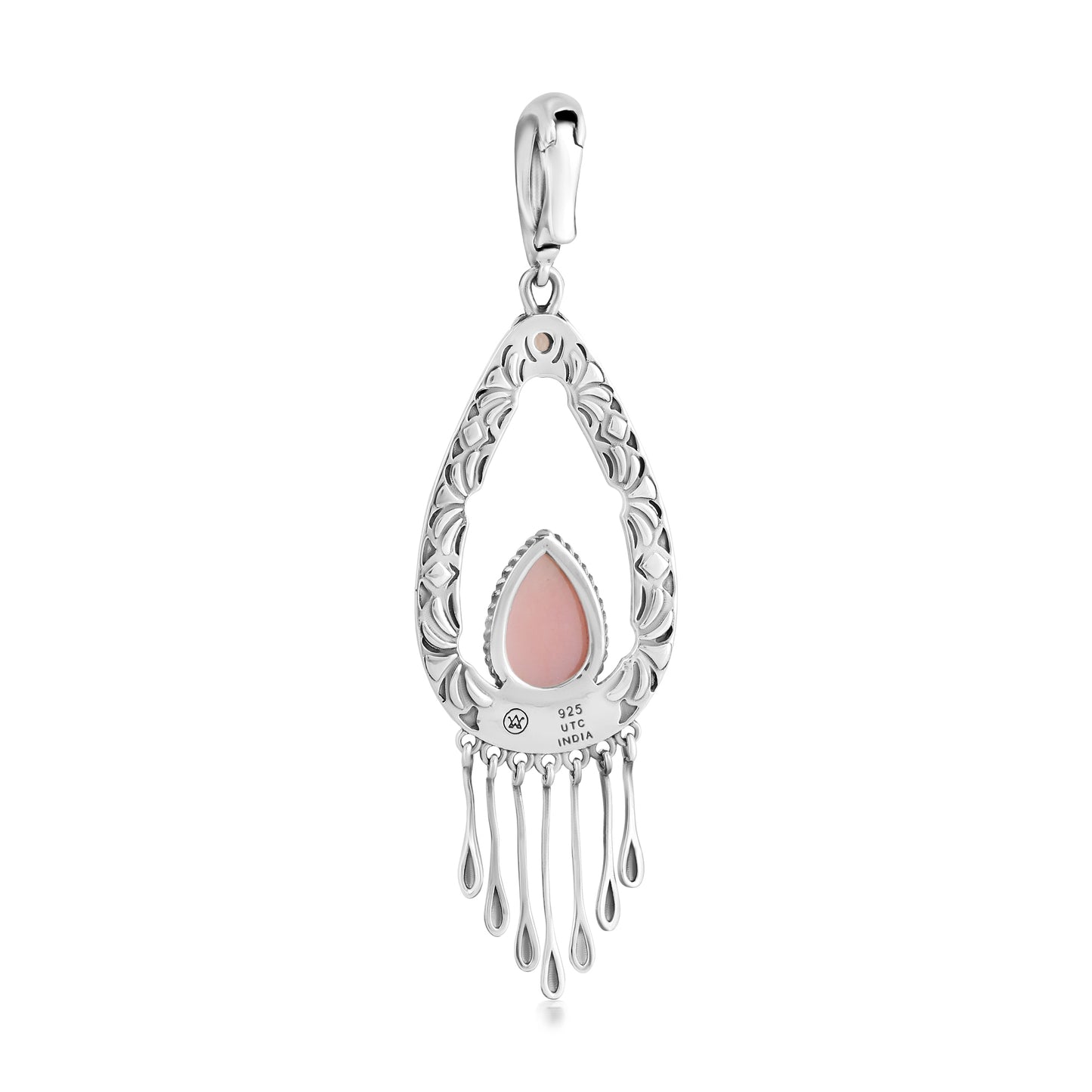 Sterling Silver Pink Opal Open Teardrop Pendant Enhancer