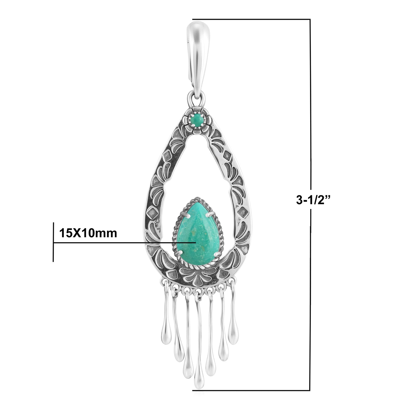Sterling Silver Green Turquoise Open Teardrop Pendant Enhancer