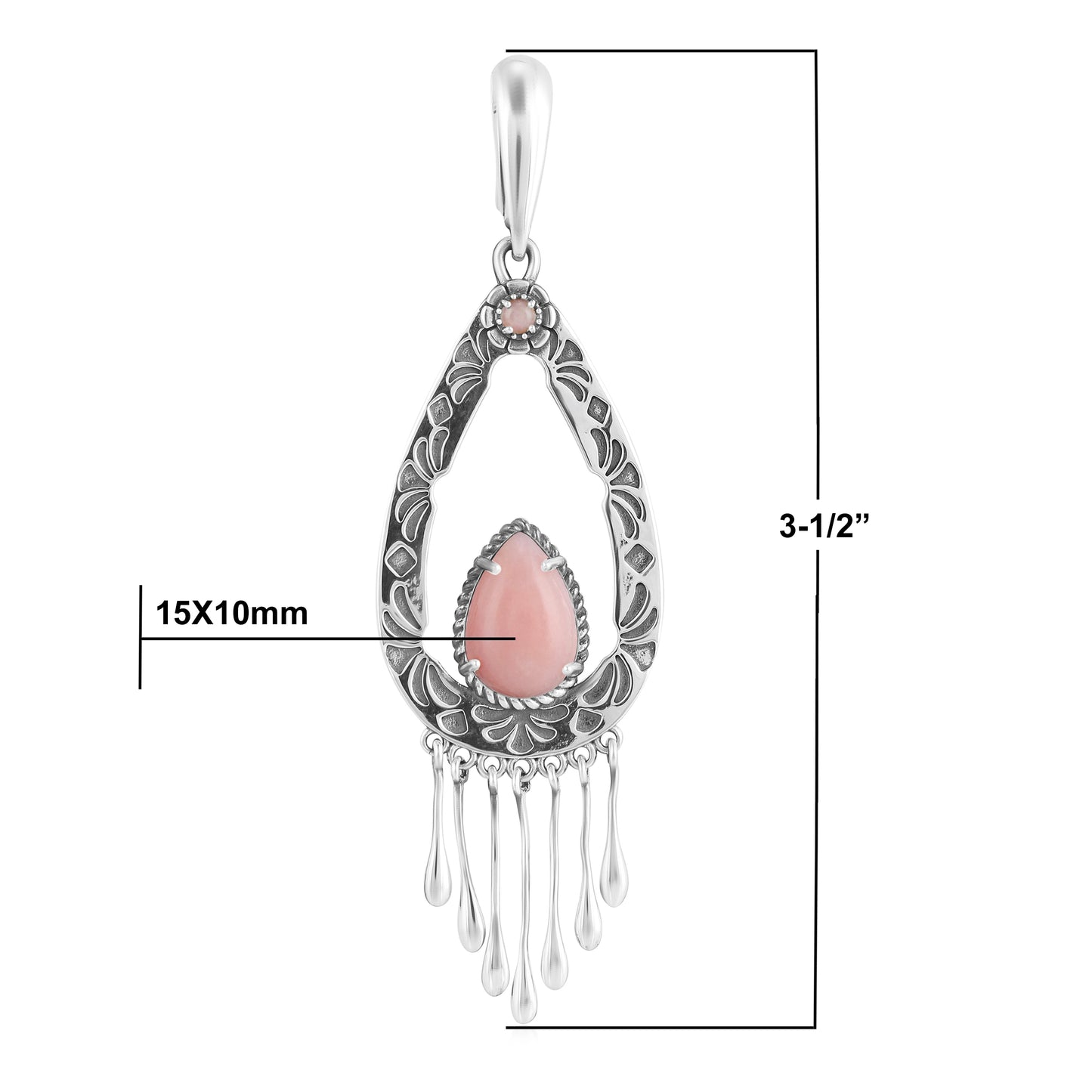 Sterling Silver Pink Opal Open Teardrop Pendant Enhancer