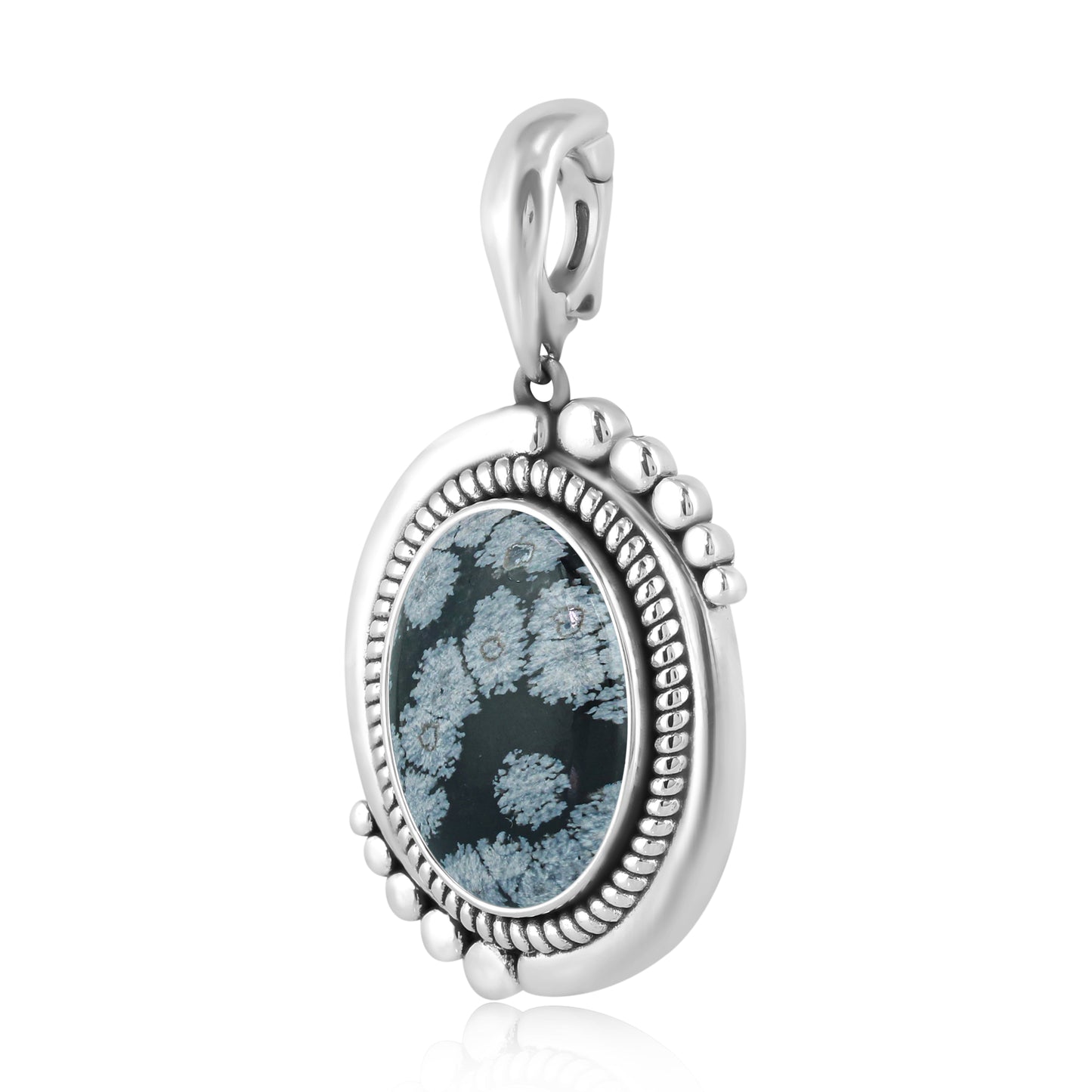 Sterling Silver Snowflake Obsidian Bold Oval Pendant Enhancer