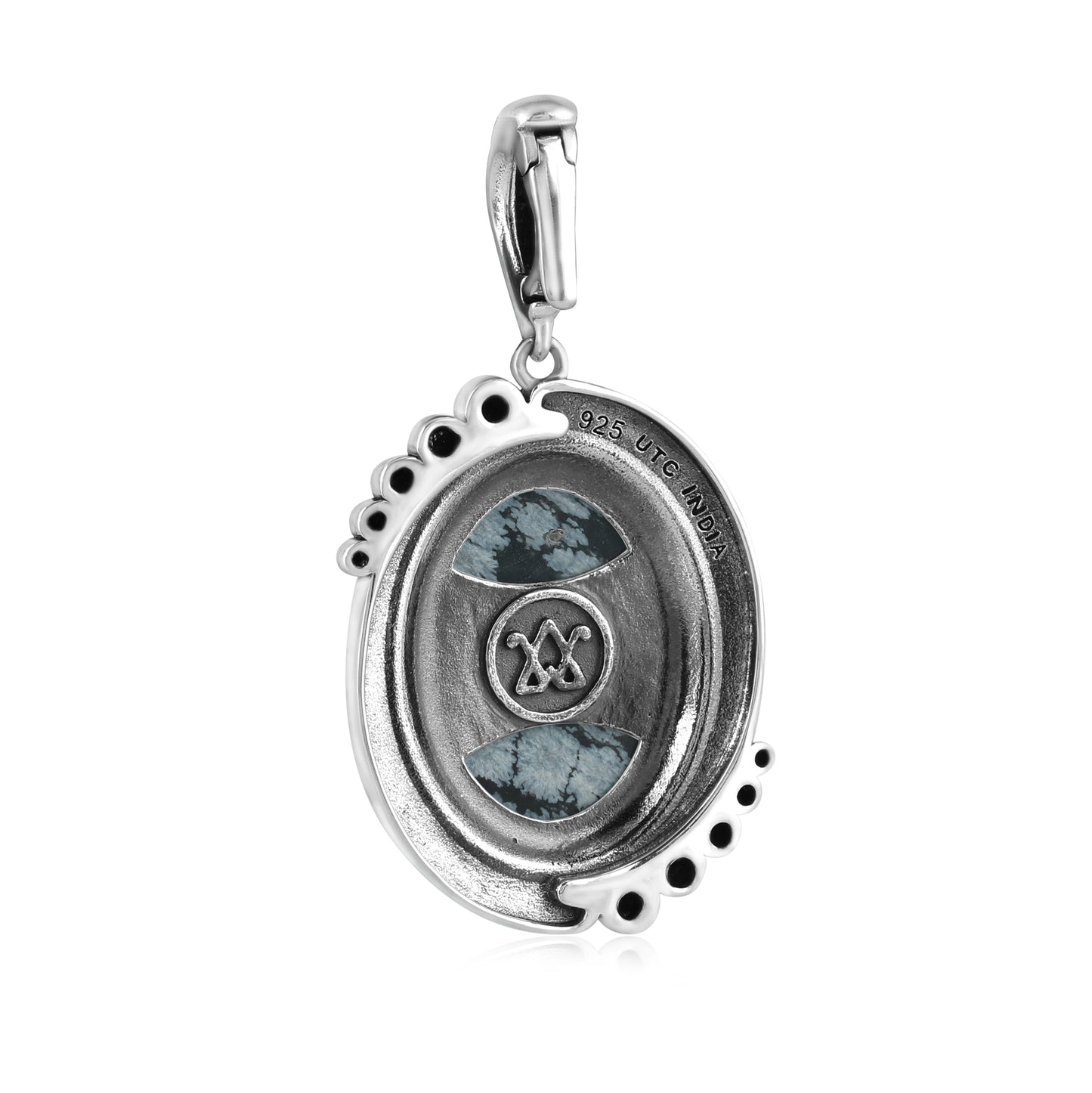 Sterling Silver Snowflake Obsidian Bold Oval Pendant Enhancer