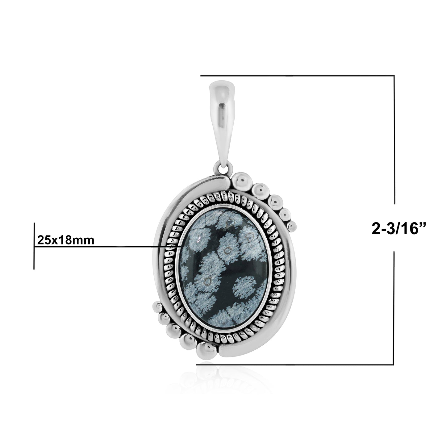 Sterling Silver Snowflake Obsidian Bold Oval Pendant Enhancer