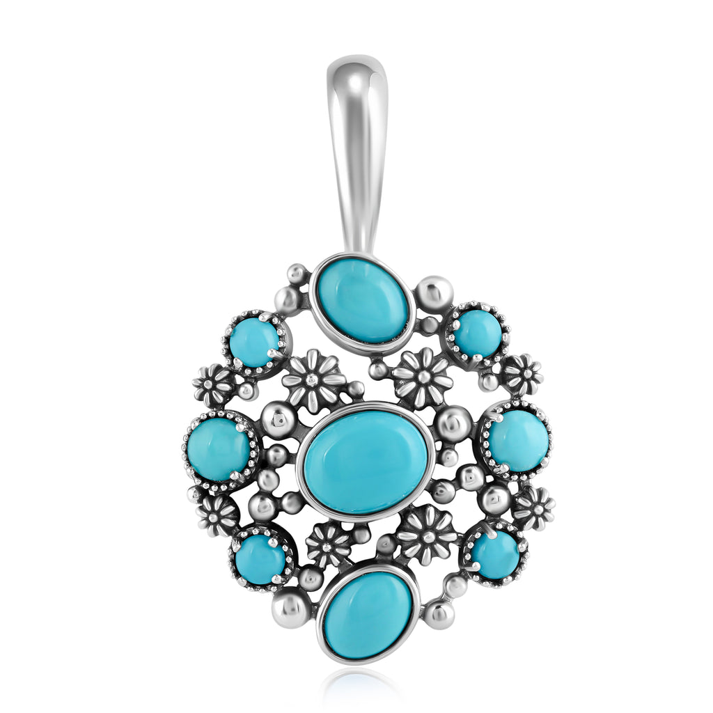 LIMITED EDITION! Sterling Silver Sleeping Beauty Turquoise Round Pendant Enhancer