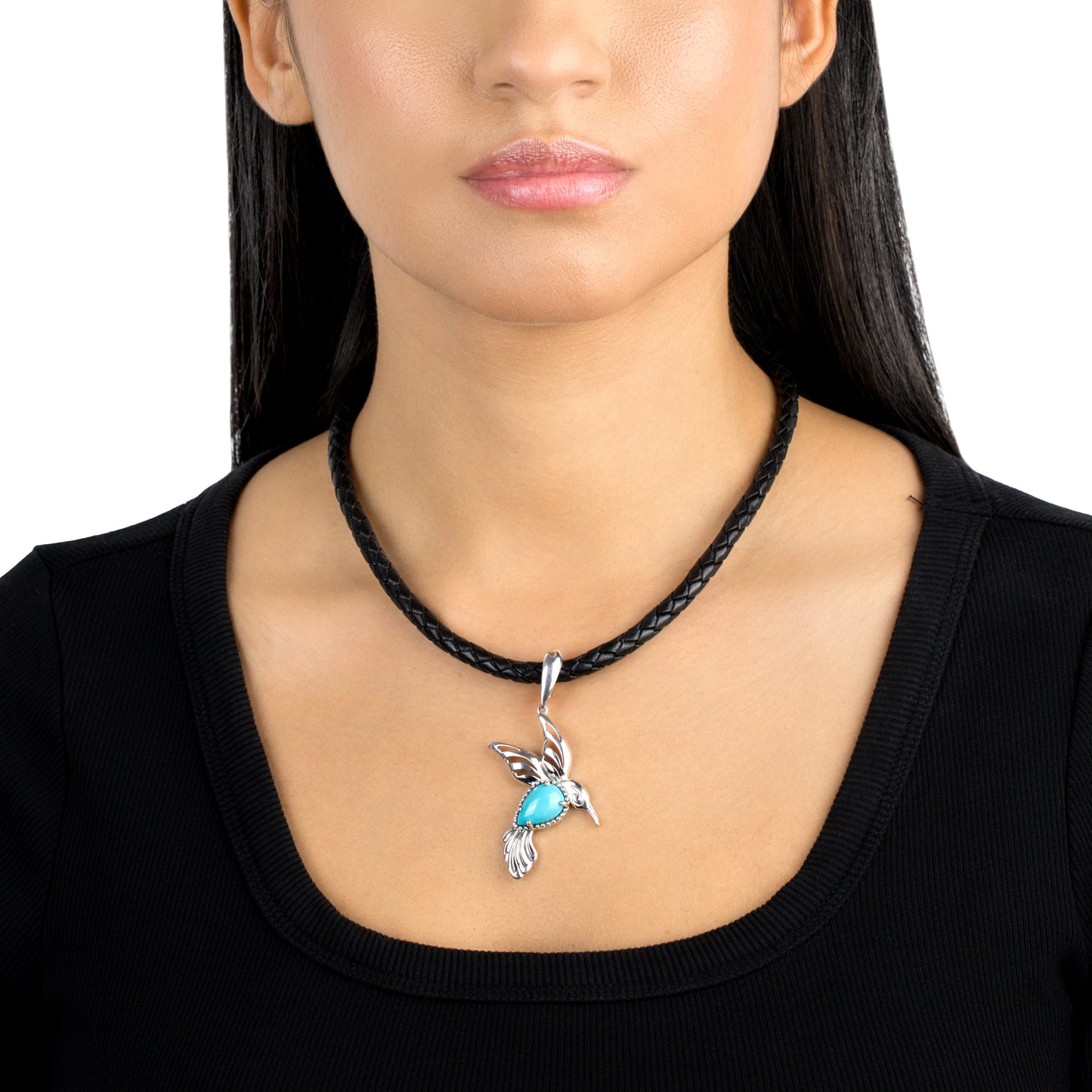 EXCLUSIVELY OURS! Sterling Silver Kingman Turquoise Hummingbird Pendant Enhancer