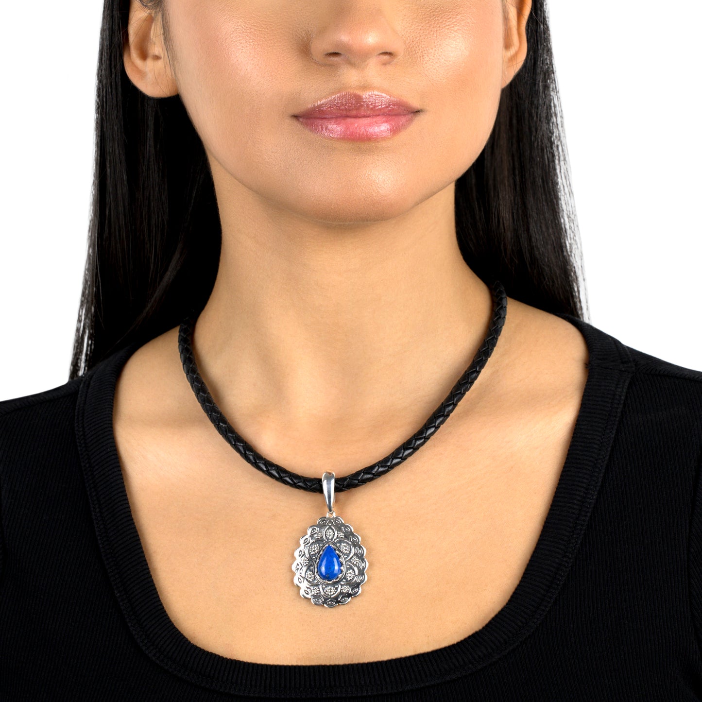 Sterling Silver Lapis Pear Pendant Enhancer