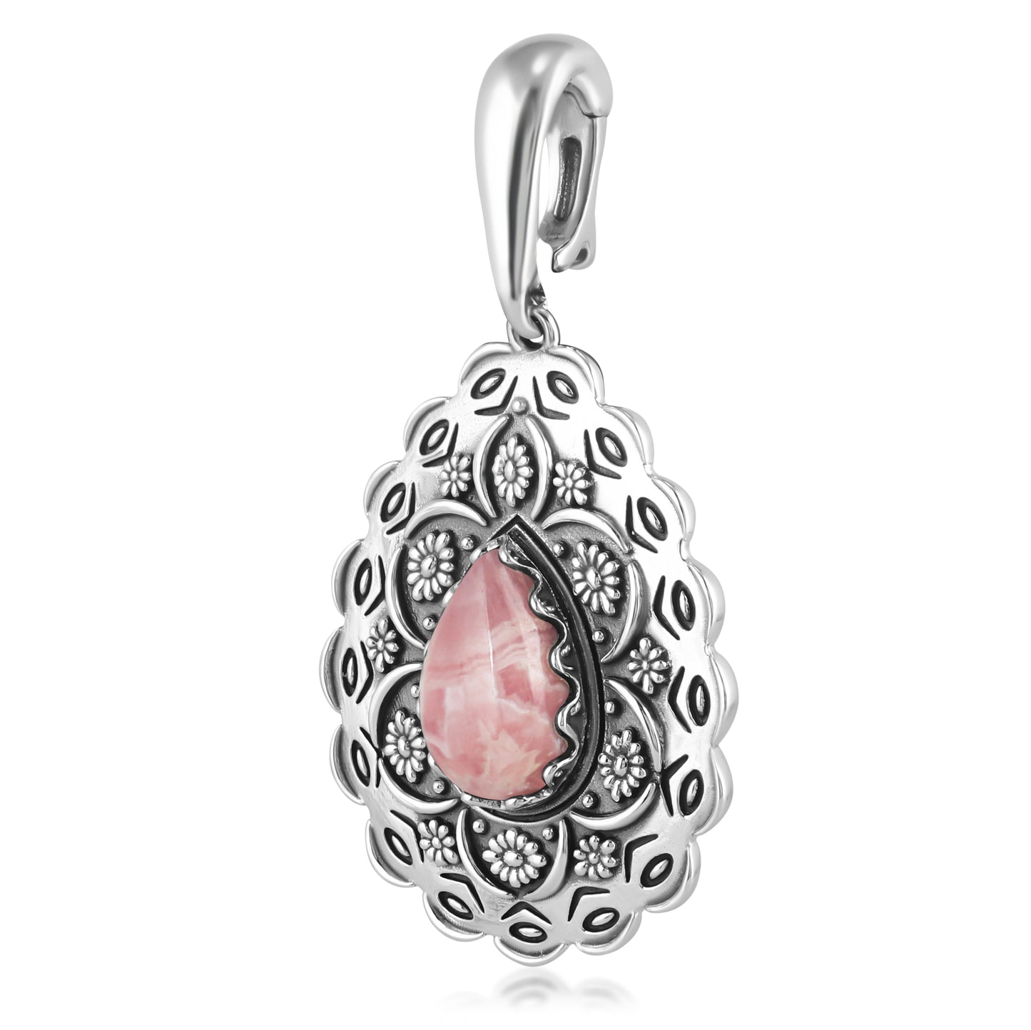 Sterling Silver Rhodochrosite Pear Pendant Enhancer