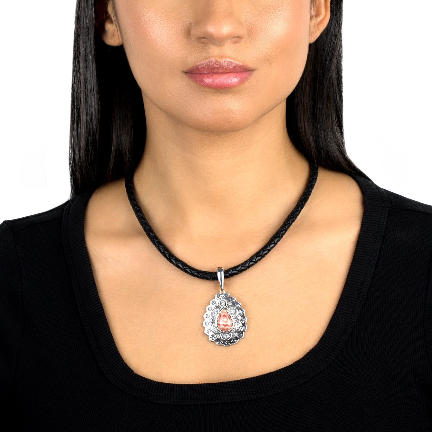 Sterling Silver Rhodochrosite Pear Pendant Enhancer