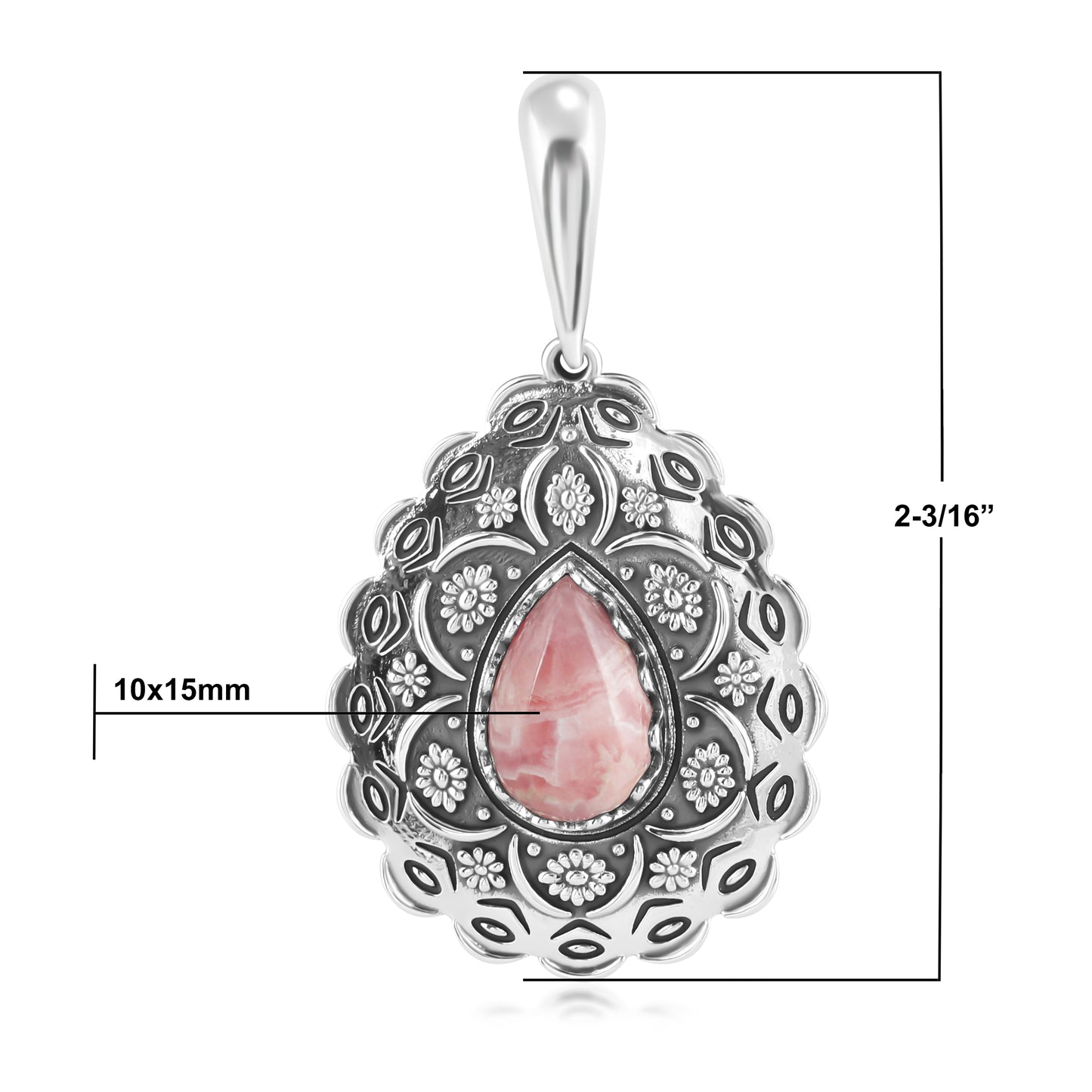 Sterling Silver Rhodochrosite Pear Pendant Enhancer