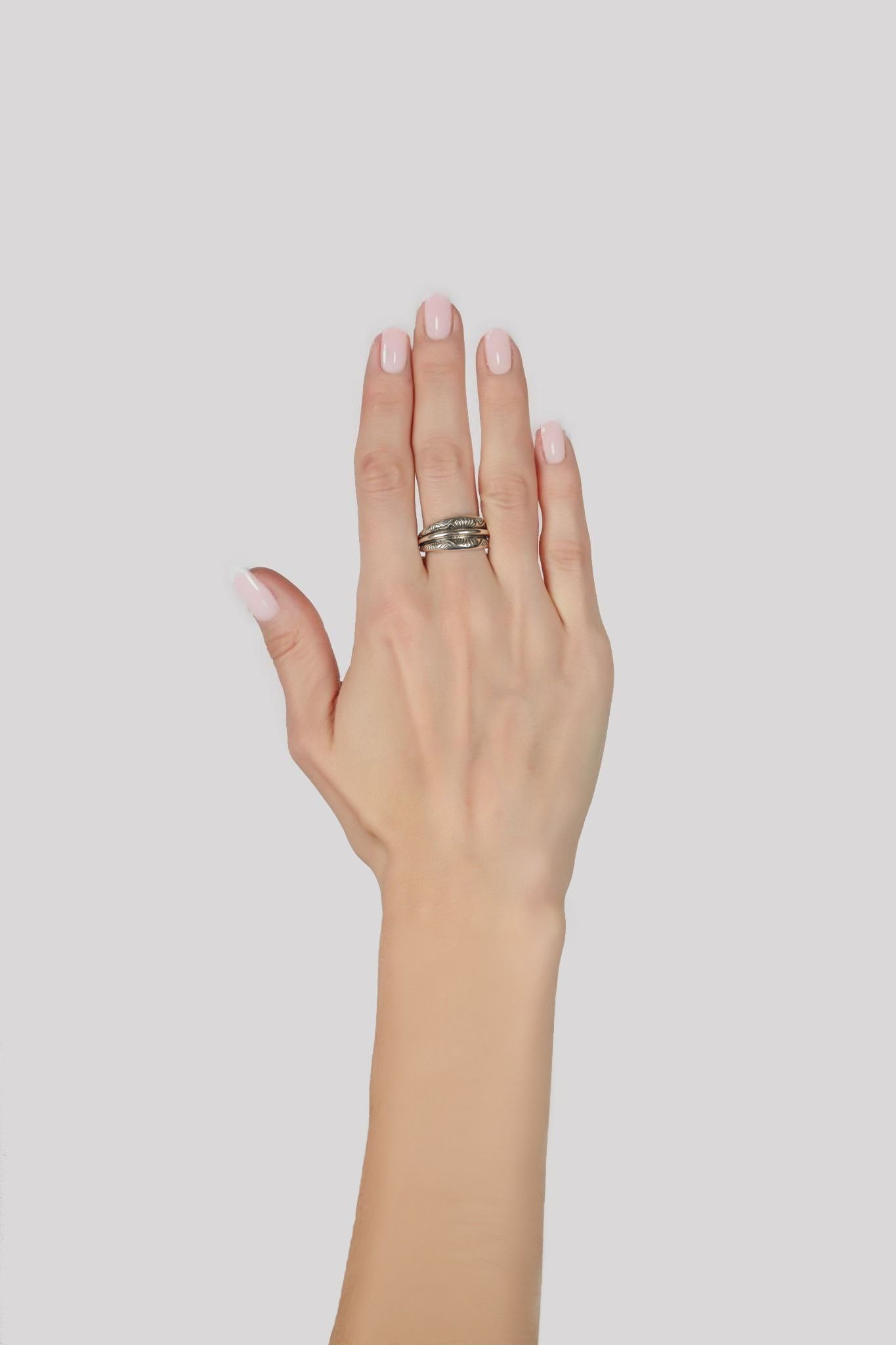 Sterling Silver Etched Fan Tapered Ring, Sizes 5 to 11