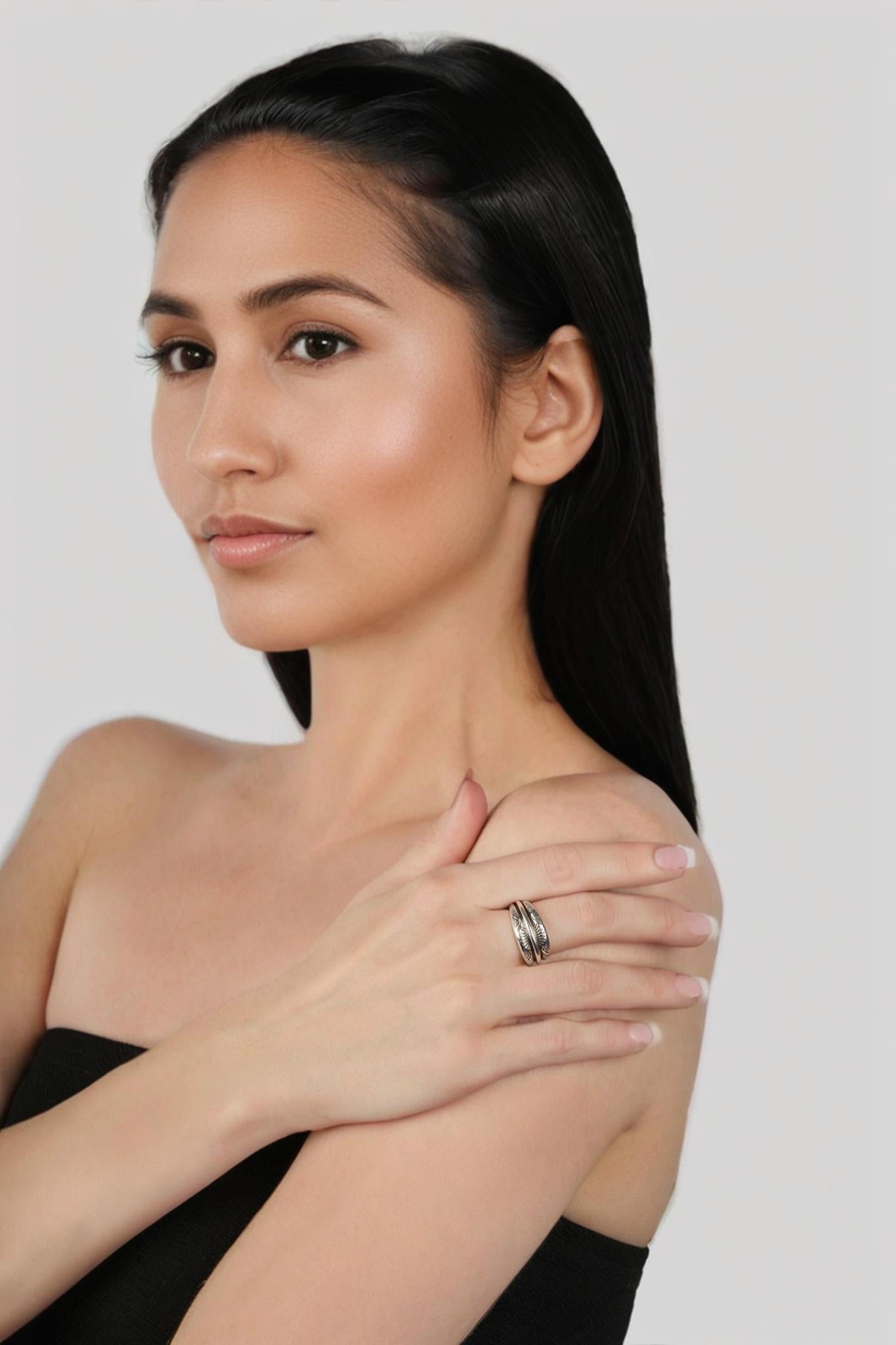 Sterling Silver Etched Fan Tapered Ring, Sizes 5 to 11