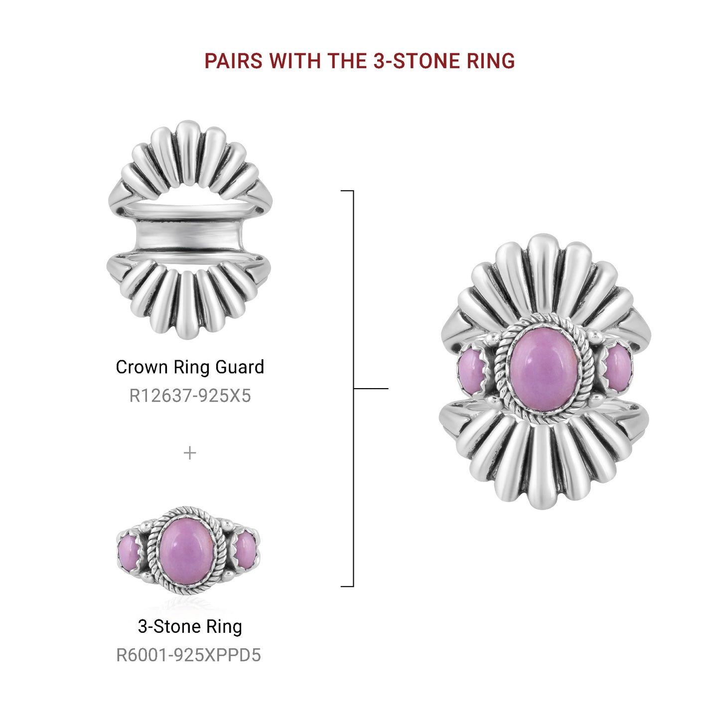 Sterling Silver Phosphosiderite 3-Stone Ring, Sizes 5 to 10