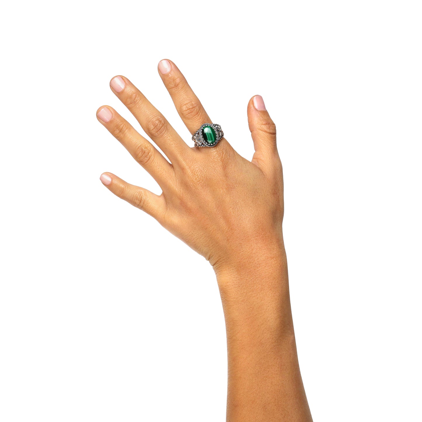 Sterling Silver Women's Ring Green Malachite Gemstone Concha Flower Sizes 5 to 10