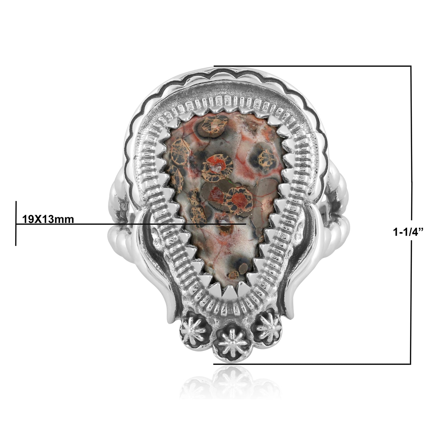 Sterling Silver Leopard Jasper Rope Ring, Sizes 6 - 11