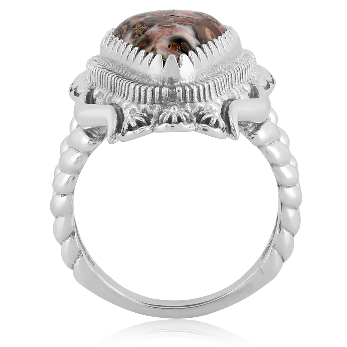 Sterling Silver Leopard Jasper Rope Ring, Sizes 6 - 11
