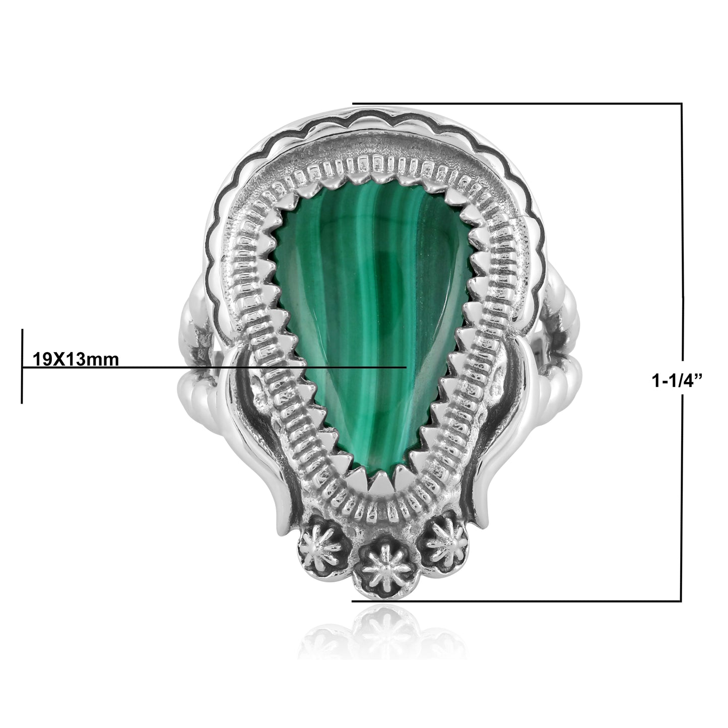 Sterling Silver Green Malachite Rope Ring, Size 6 - 11