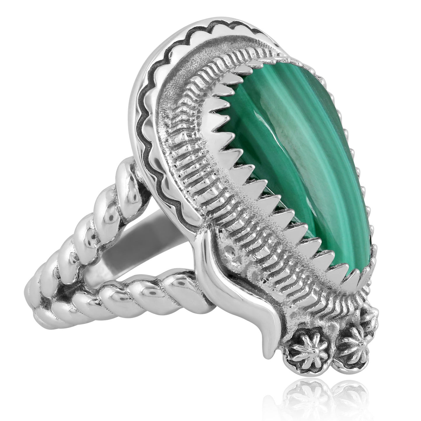 Sterling Silver Green Malachite Rope Ring, Size 6 - 11