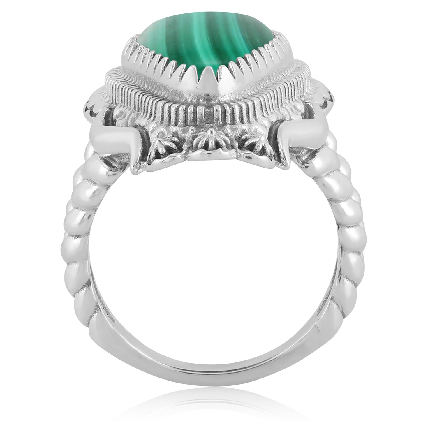 Sterling Silver Green Malachite Rope Ring, Size 6 - 11