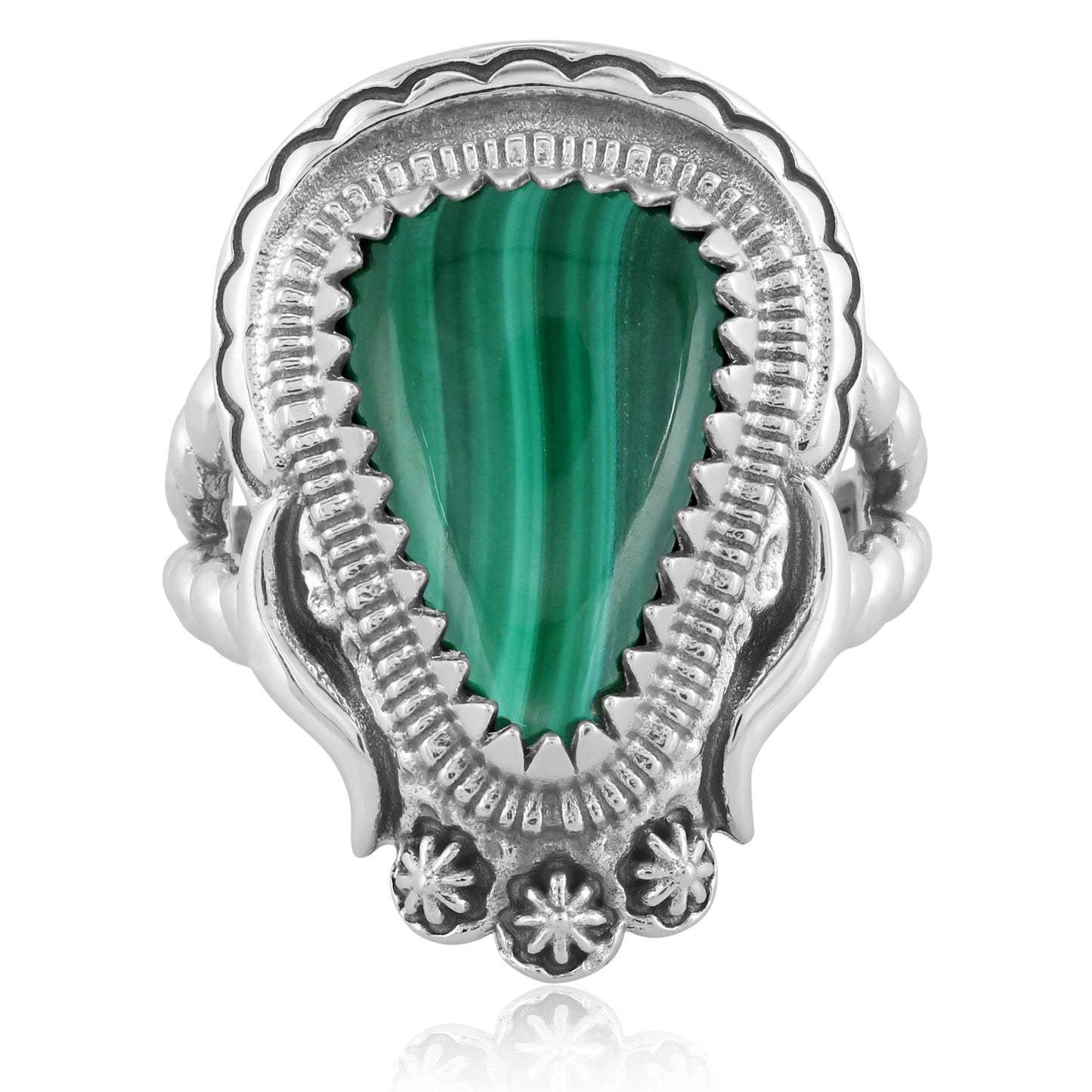 Sterling Silver Green Malachite Rope Ring, Size 6 - 11