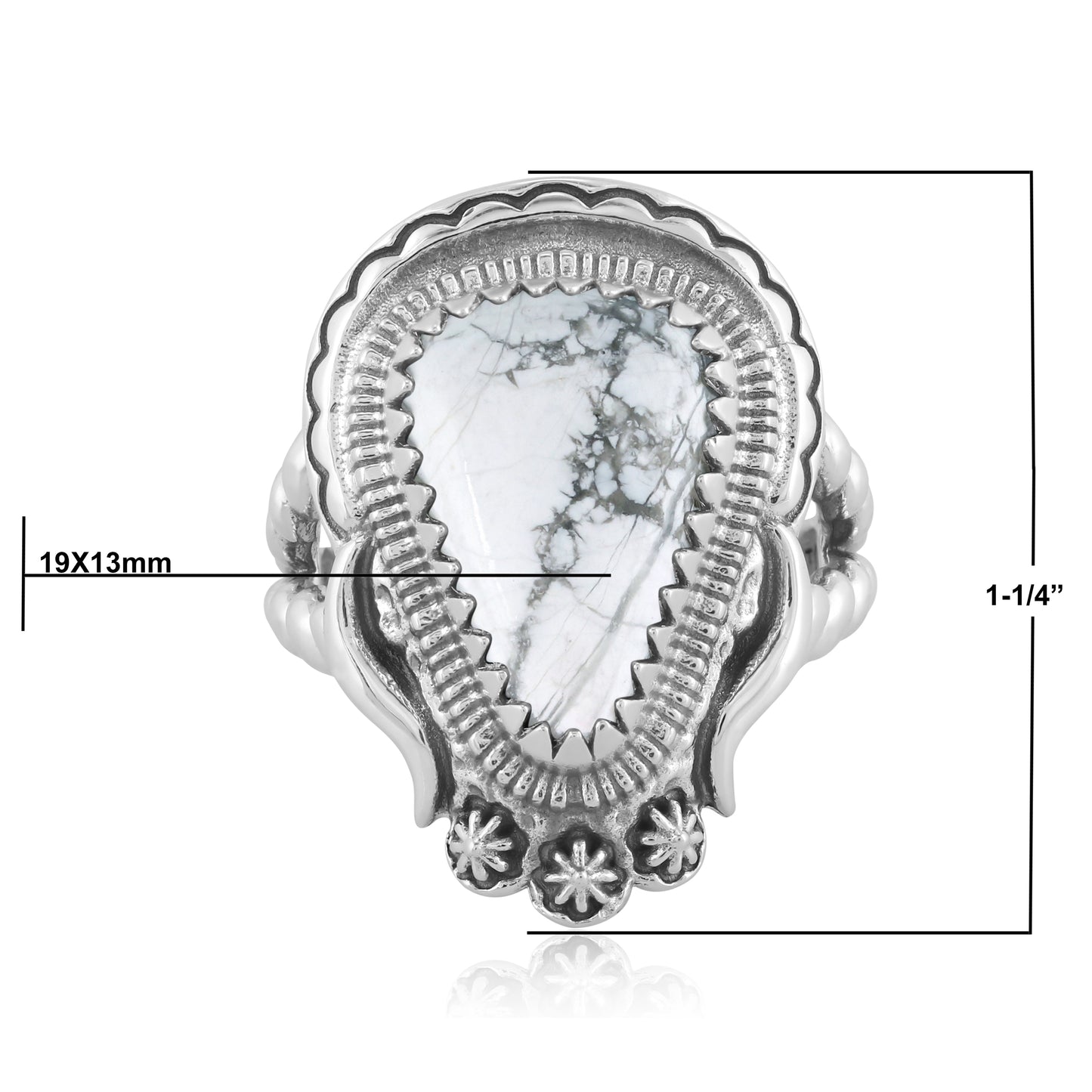 Sterling Silver White Howlite Rope Ring, Sizes 6 - 11