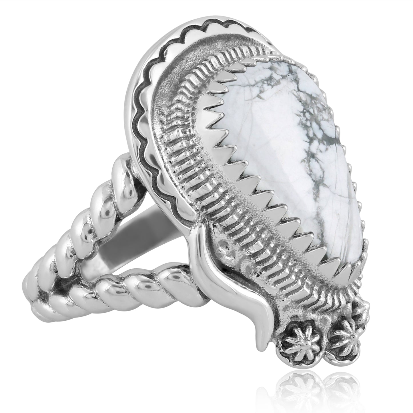 Sterling Silver White Howlite Rope Ring, Sizes 6 - 11