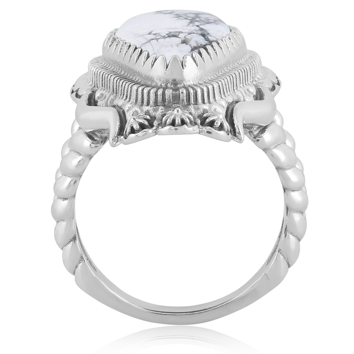 Sterling Silver White Howlite Rope Ring, Sizes 6 - 11