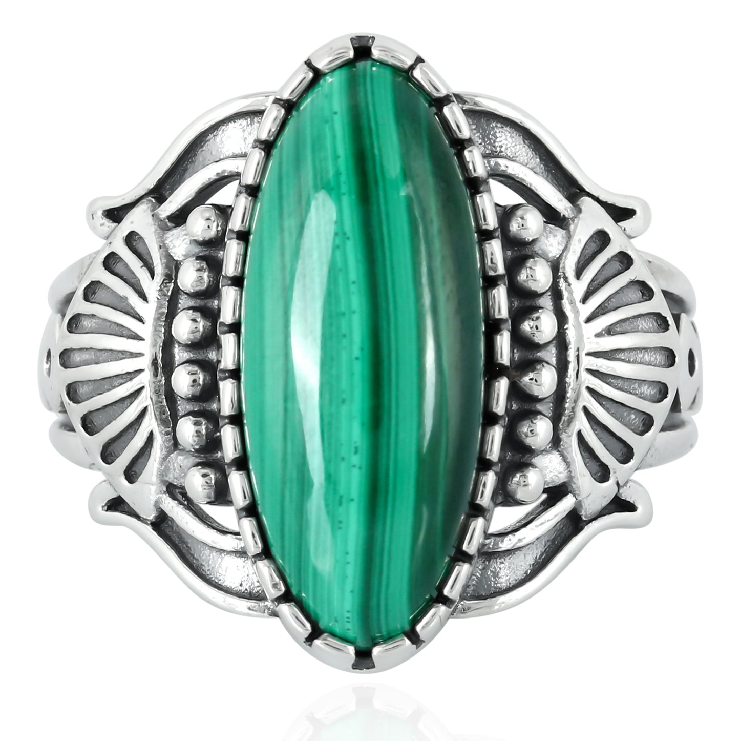 Sterling Silver Oval Malachite Ring, Size 5
