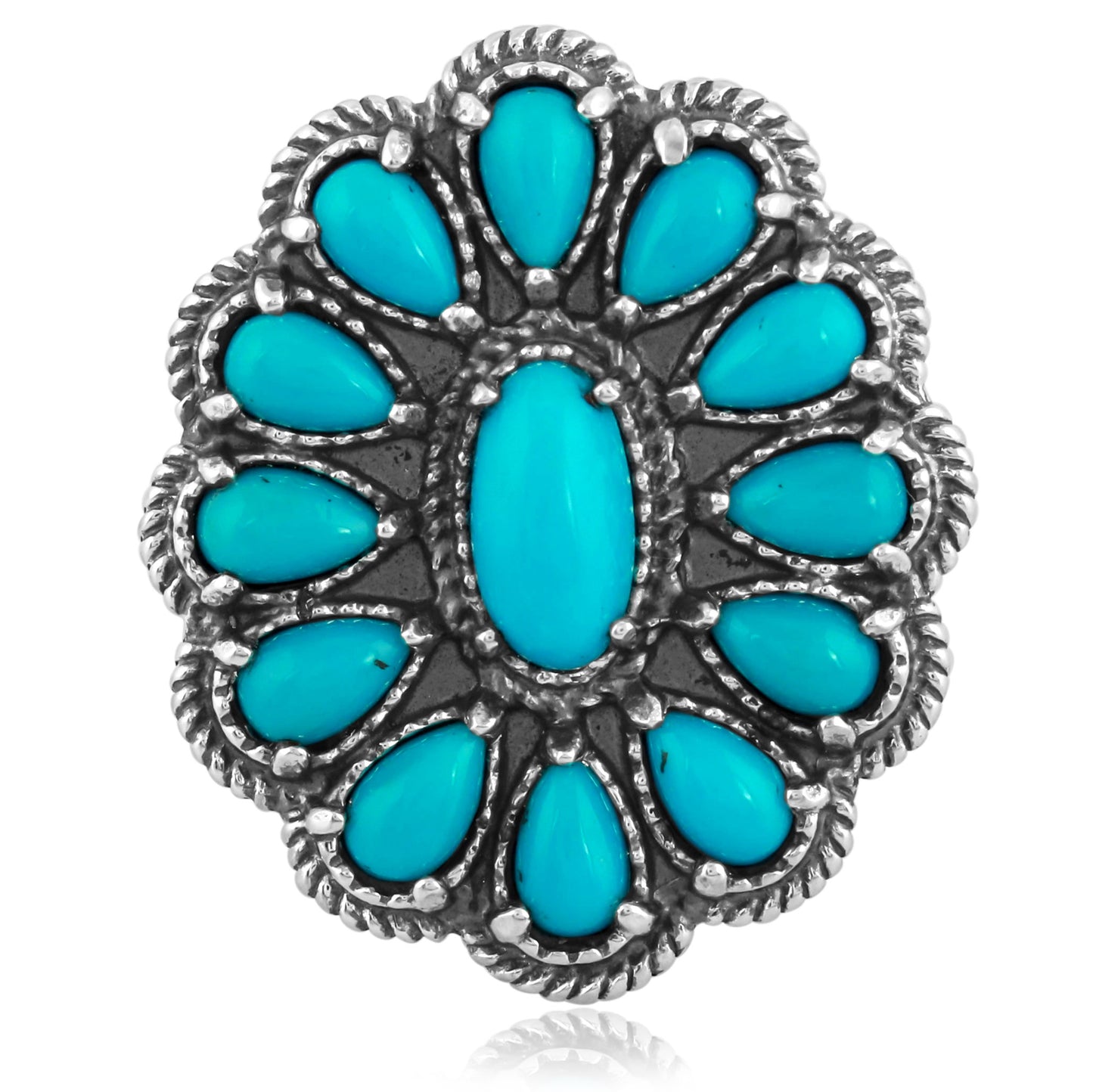 Sterling Silver Blue Turquoise Flower Cluster Ring Sizes 5-10