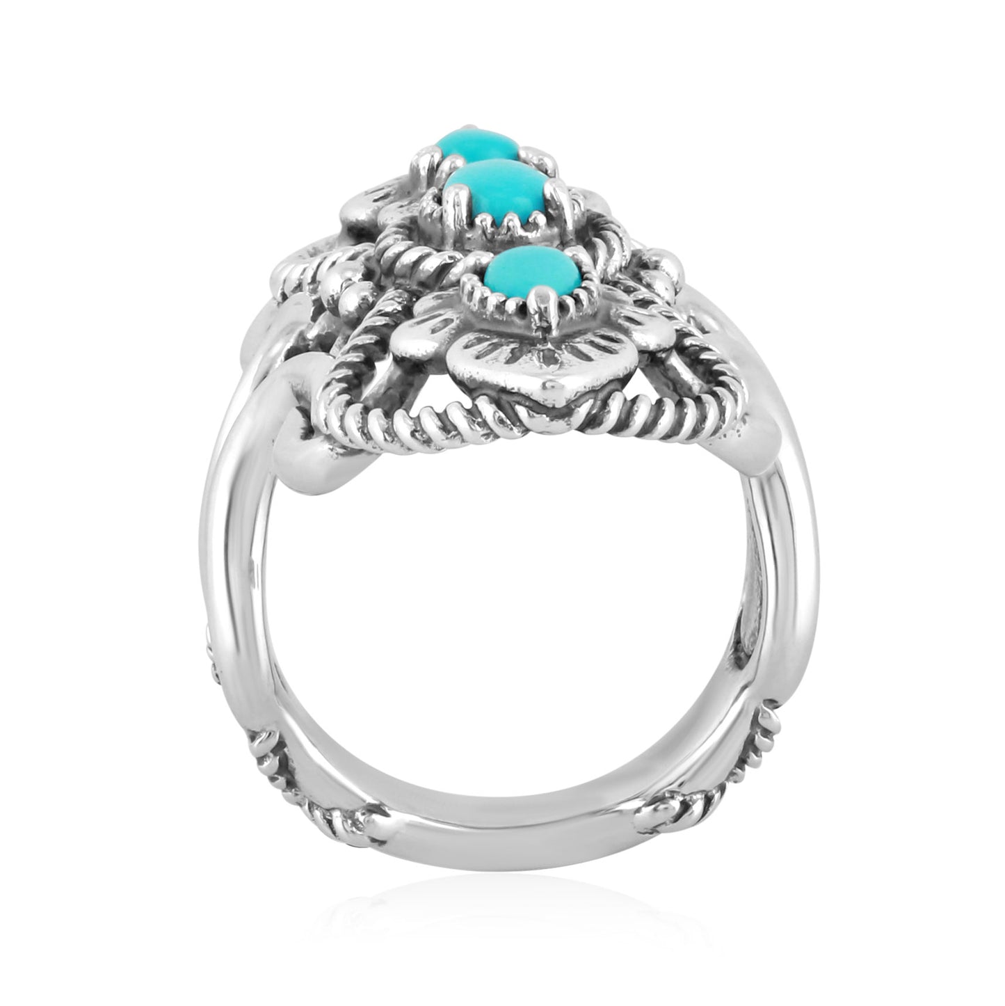 Sterling Silver Blue Turquoise Elongated Ring, Sizes 5 to 10