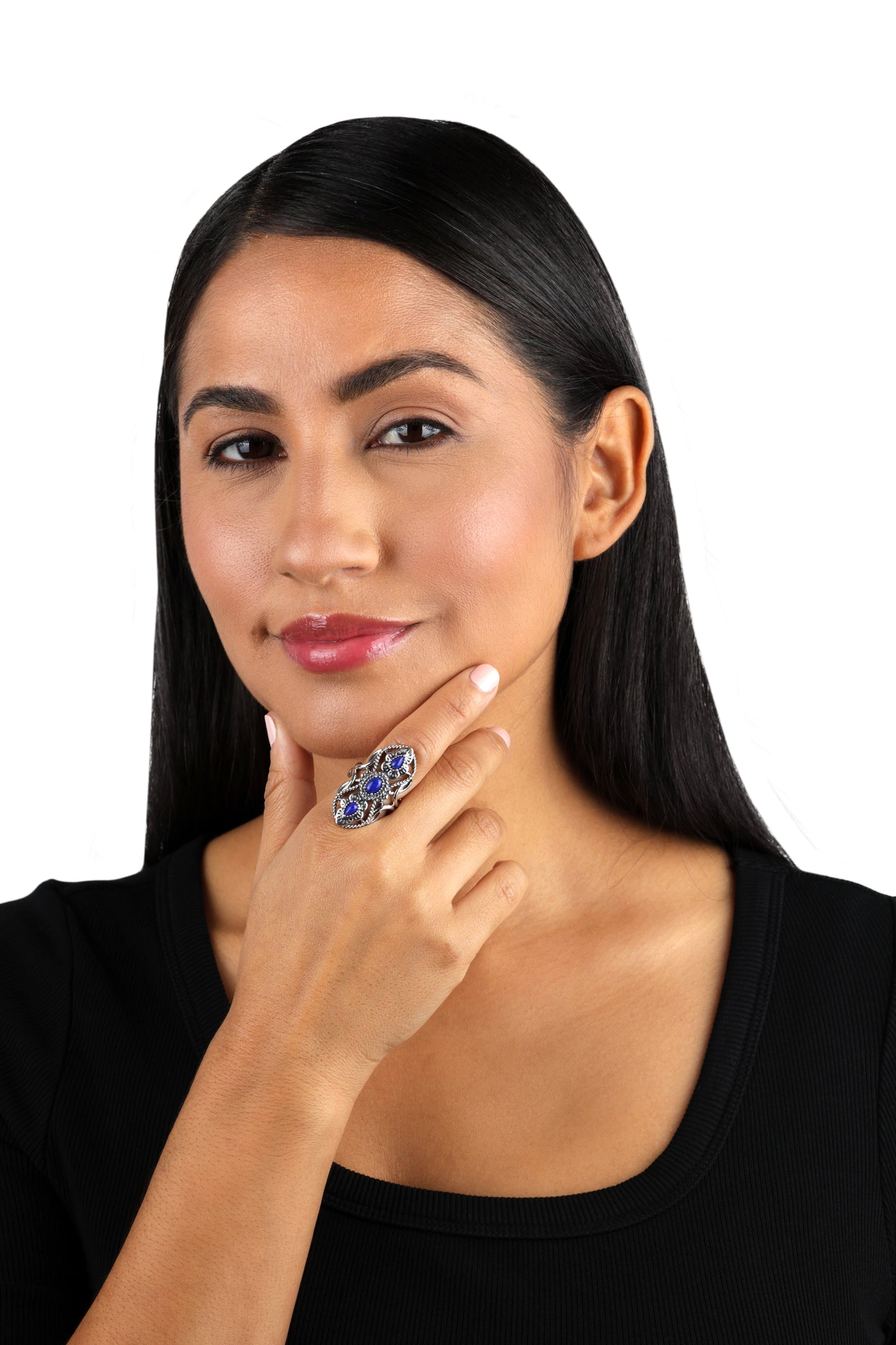 Sterling Silver Lapis Lazuli Elongated Ring, Sizes 6 to 10