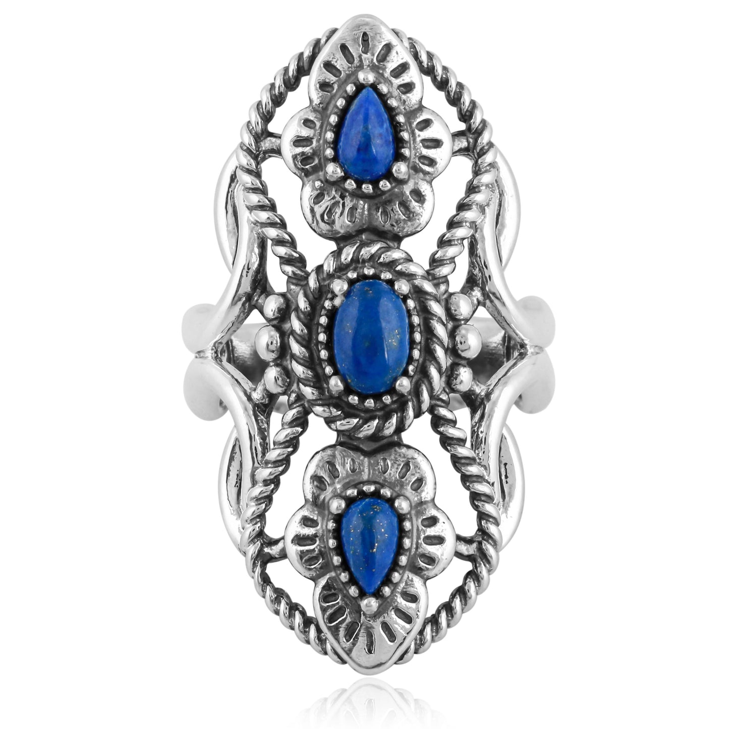 Sterling Silver Lapis Lazuli Elongated Ring, Sizes 6 to 10