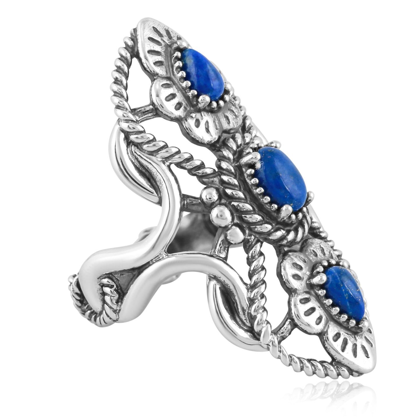 Sterling Silver Lapis Lazuli Elongated Ring, Sizes 6 to 10