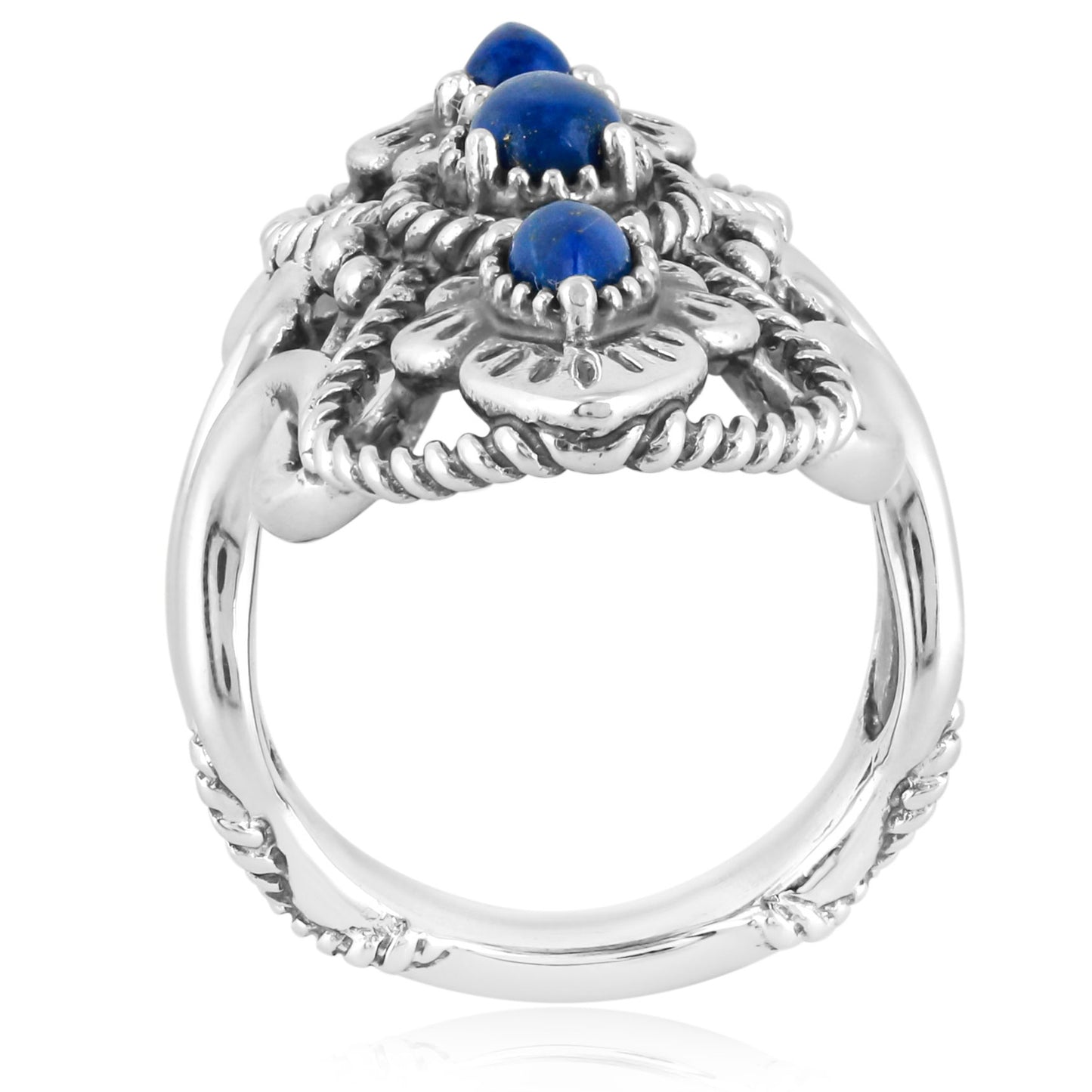 Sterling Silver Lapis Lazuli Elongated Ring, Sizes 6 to 10