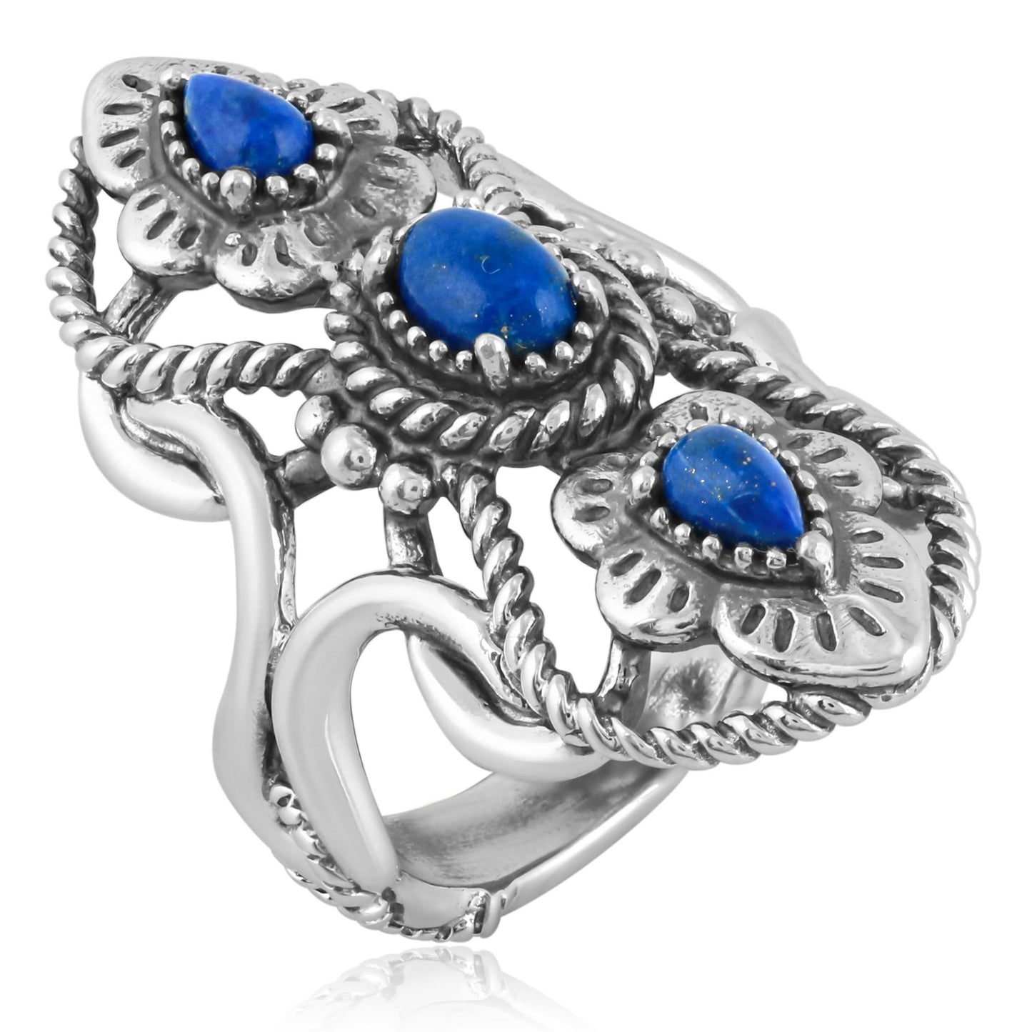 Sterling Silver Lapis Lazuli Elongated Ring, Sizes 6 to 10