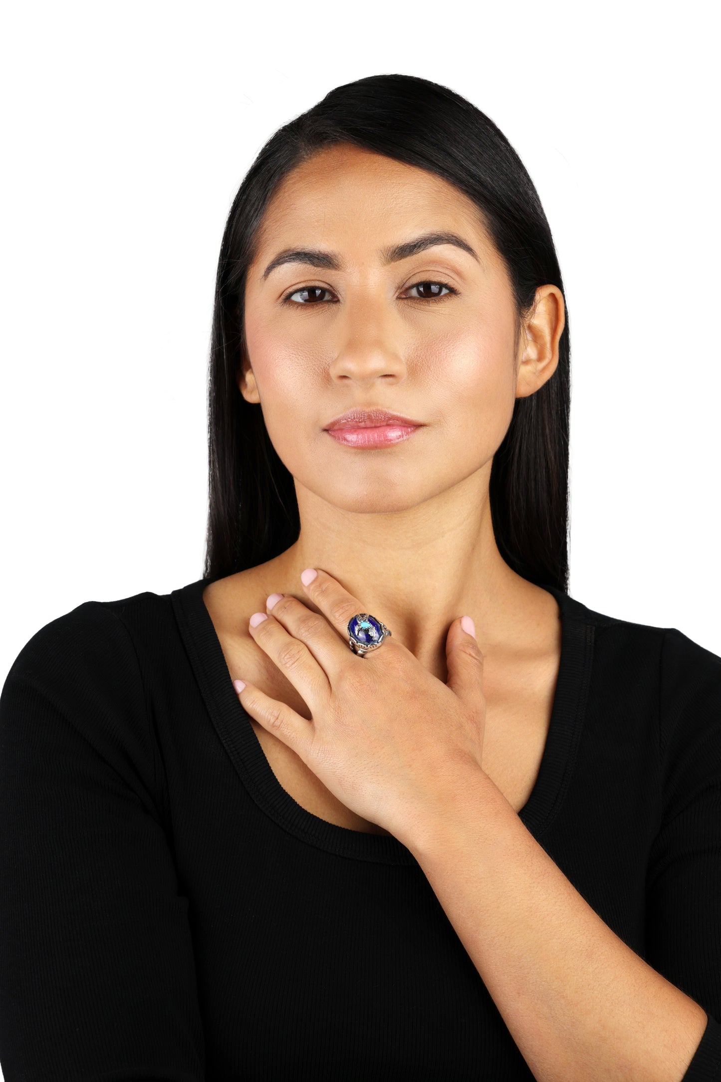 Sterling Silver Blue Turquoise and Lapis Gemstone Hummingbird Ring, Size 5 to 10