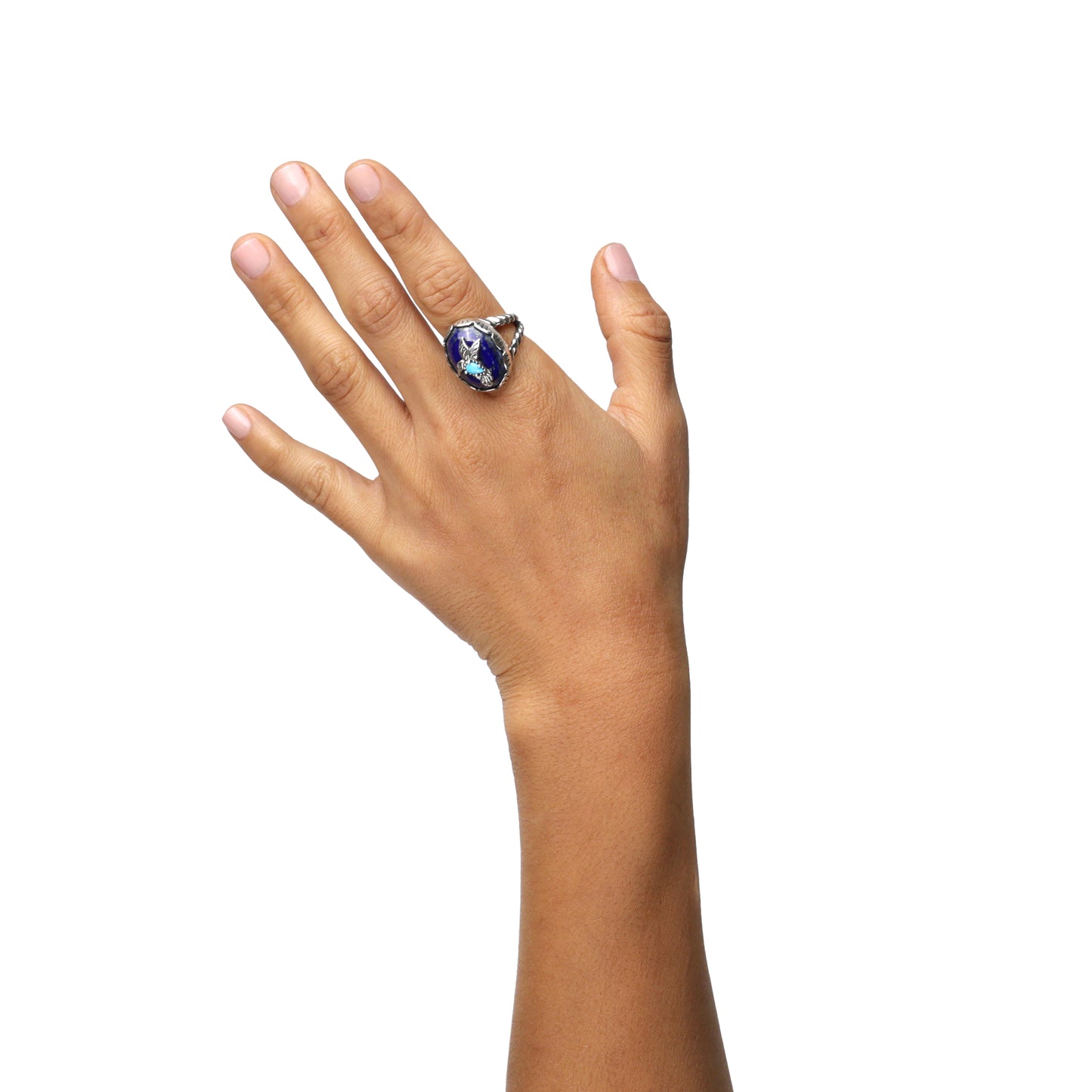Sterling Silver Blue Turquoise and Lapis Gemstone Hummingbird Ring, Size 5 to 10